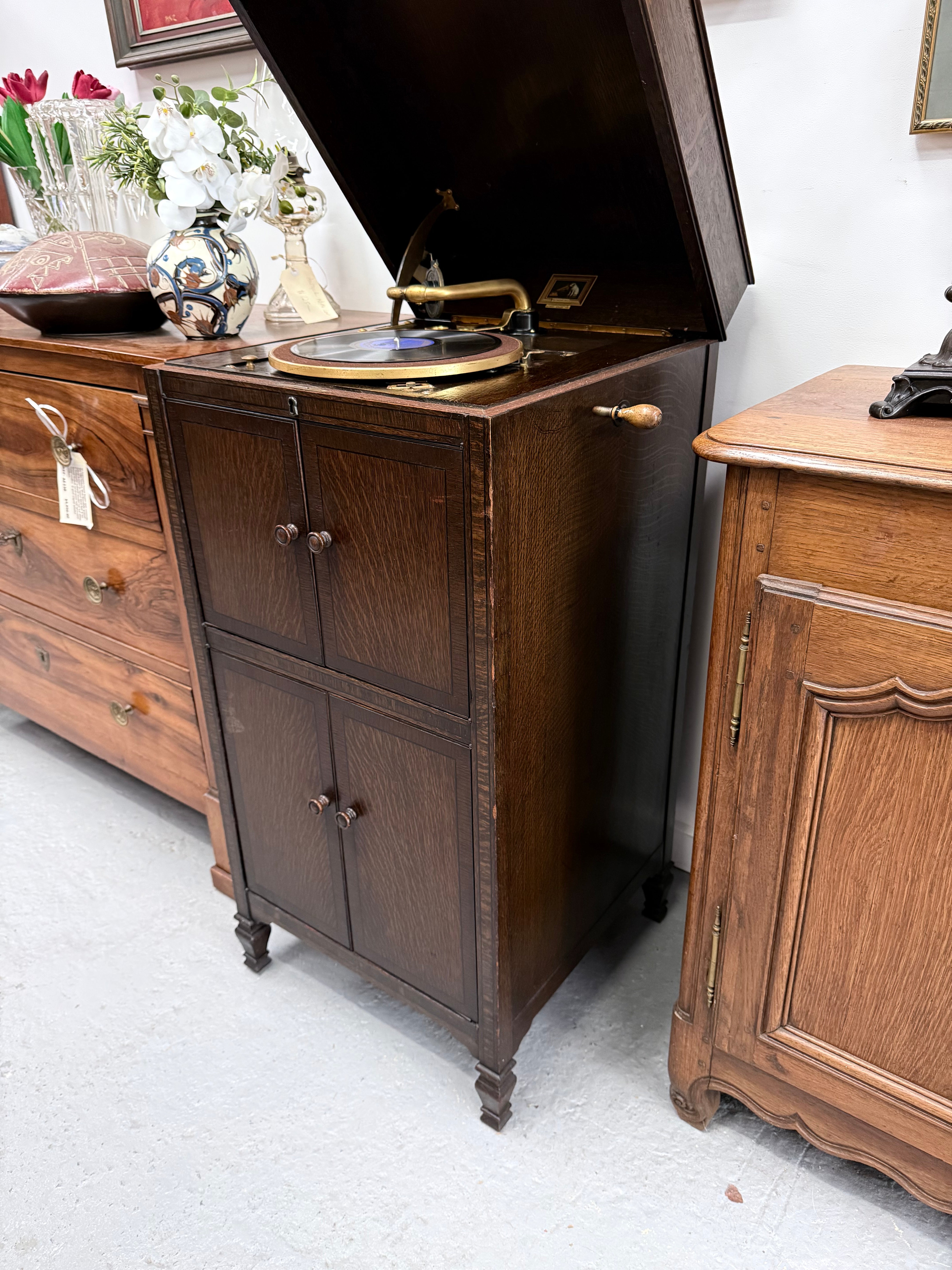 'His Masters Voice' Oak Cased Gramophone | Antique & Vintage | Moonee Ponds Antiques | Australia Wide