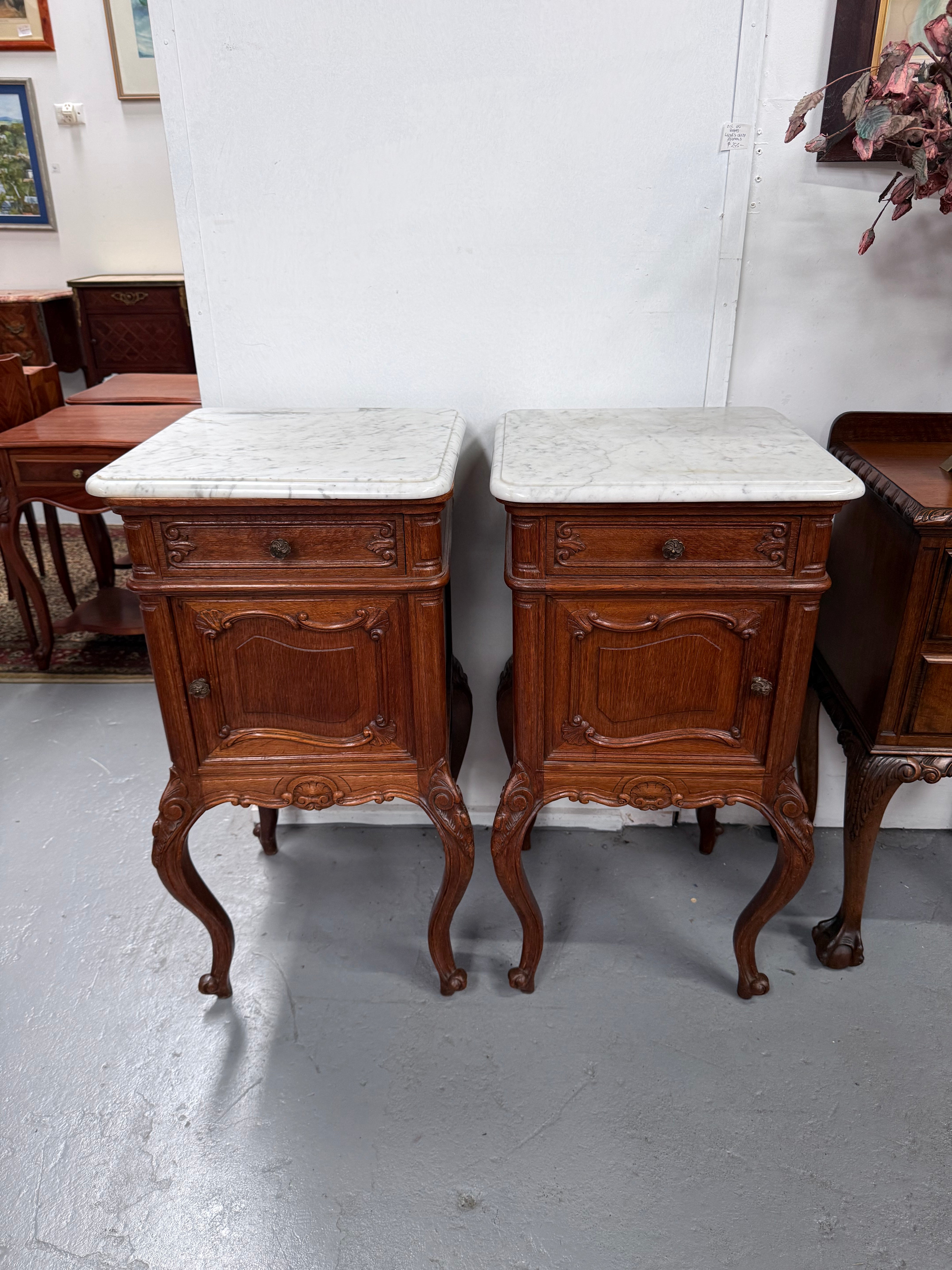 Pair of Louis XVth Style Marble Top Bedsides