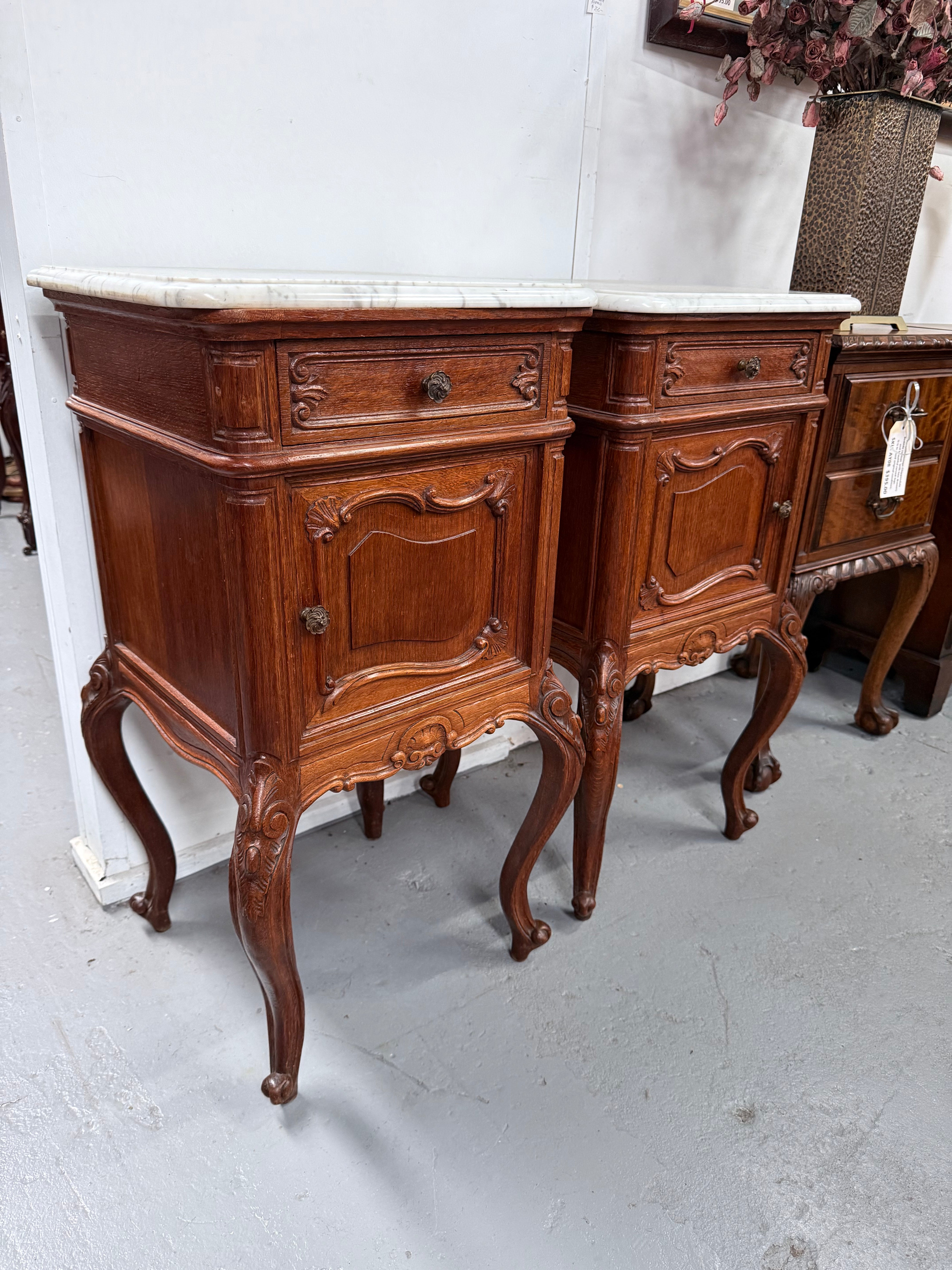 Pair of Louis XVth Style Marble Top Bedsides