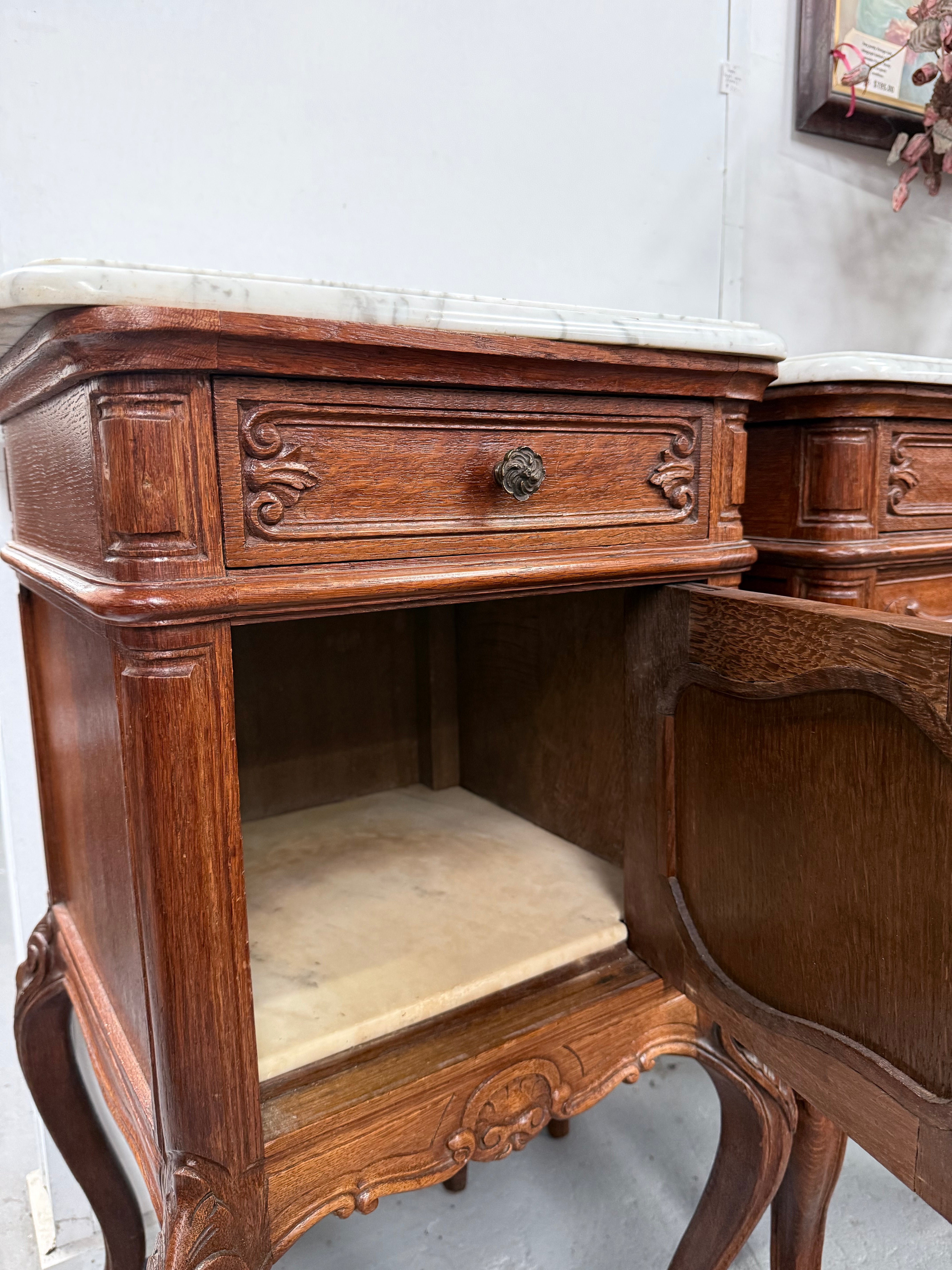 Pair of Louis XVth Style Marble Top Bedsides | Antique & Vintage | Moonee Ponds Antiques | Australia Wide
