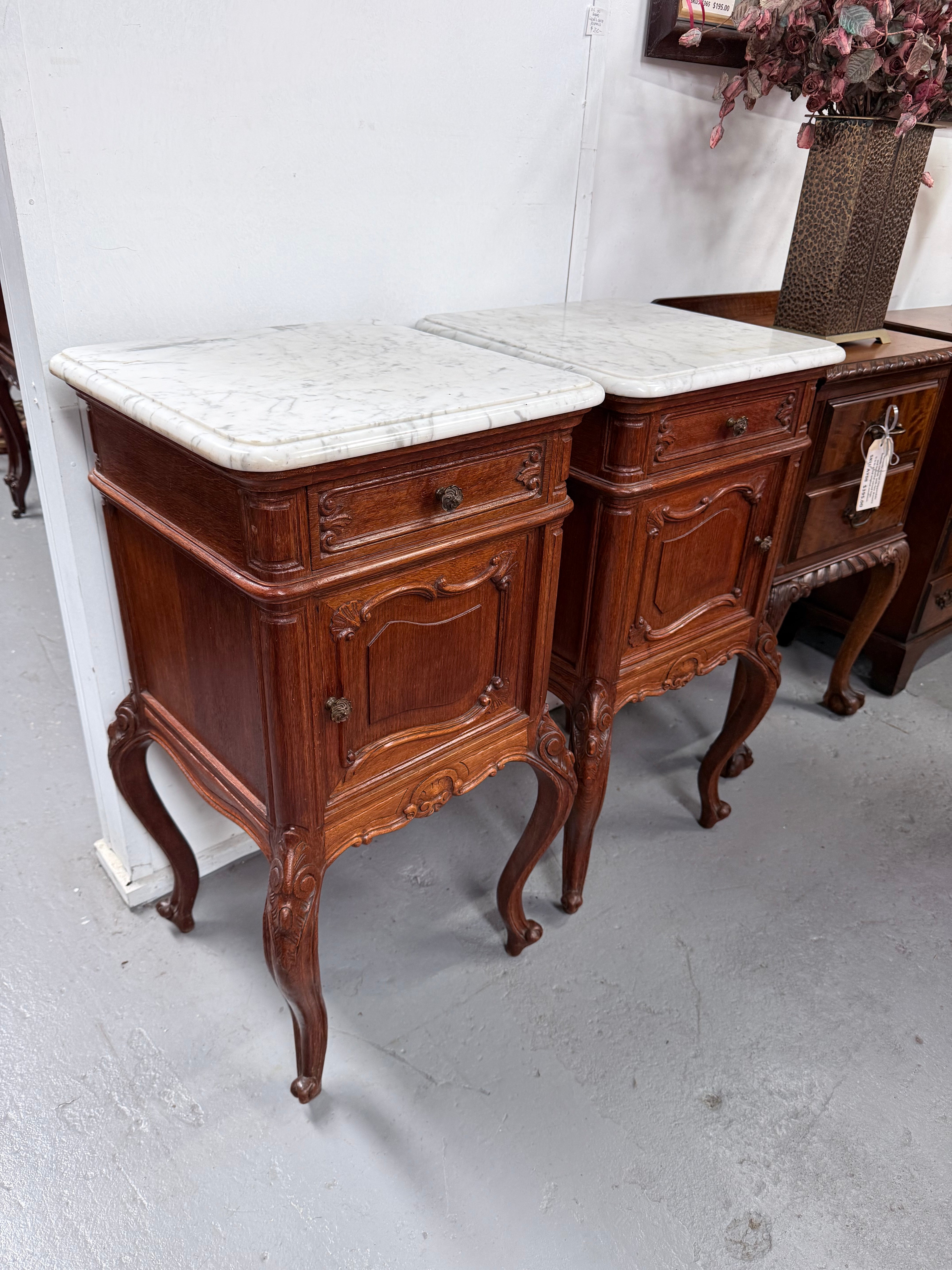 Pair of Louis XVth Style Marble Top Bedsides | Antique & Vintage | Moonee Ponds Antiques | Australia Wide