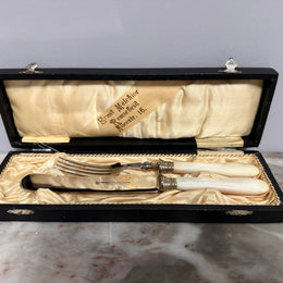 Vintage Mother of Pearl & Stainless Steel Fish Servers Orig Box