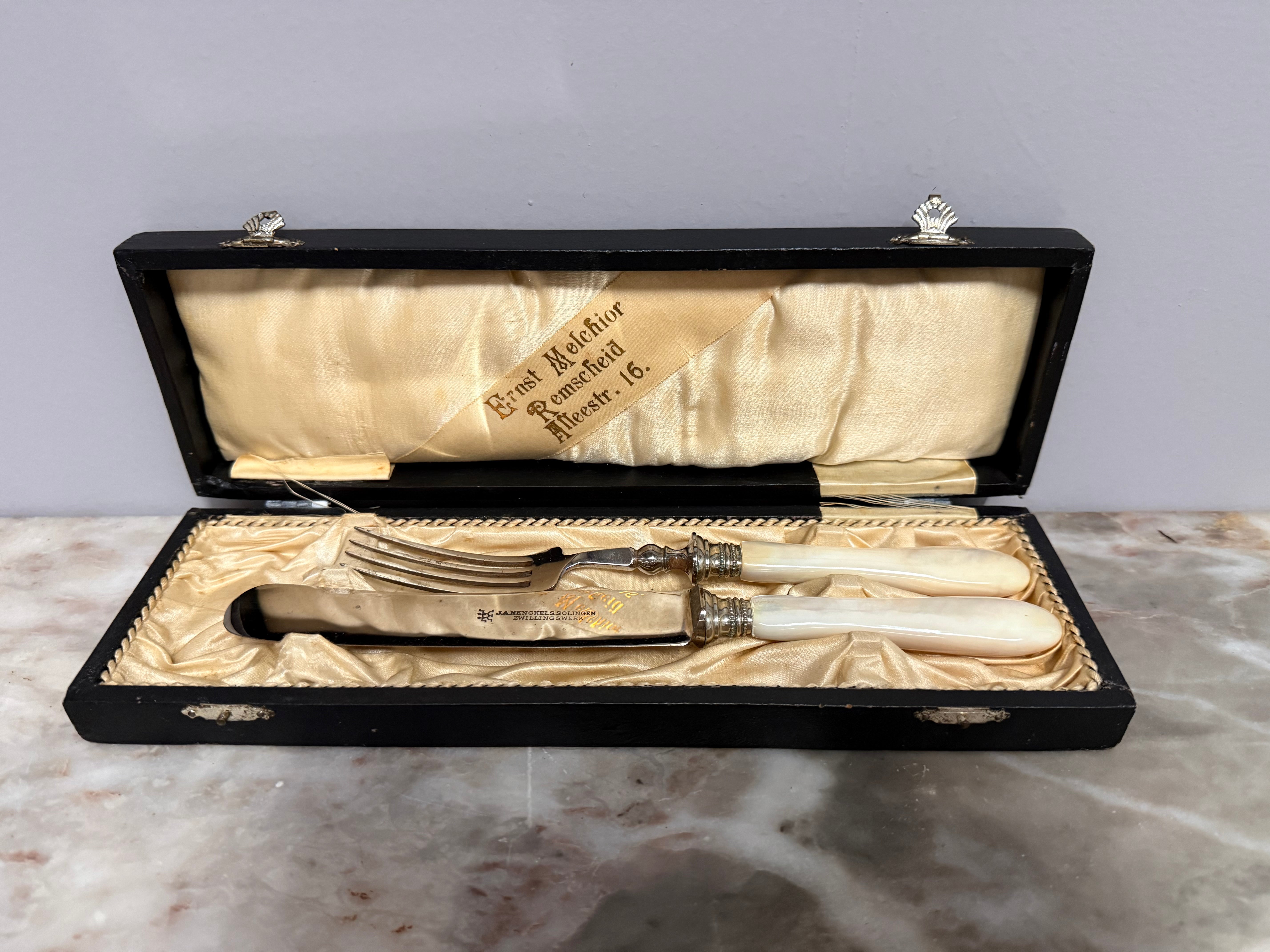 Vintage Mother of Pearl & Stainless Steel Fish Servers Orig Box | Antique & Vintage | Moonee Ponds Antiques | Australia Wide Delivery