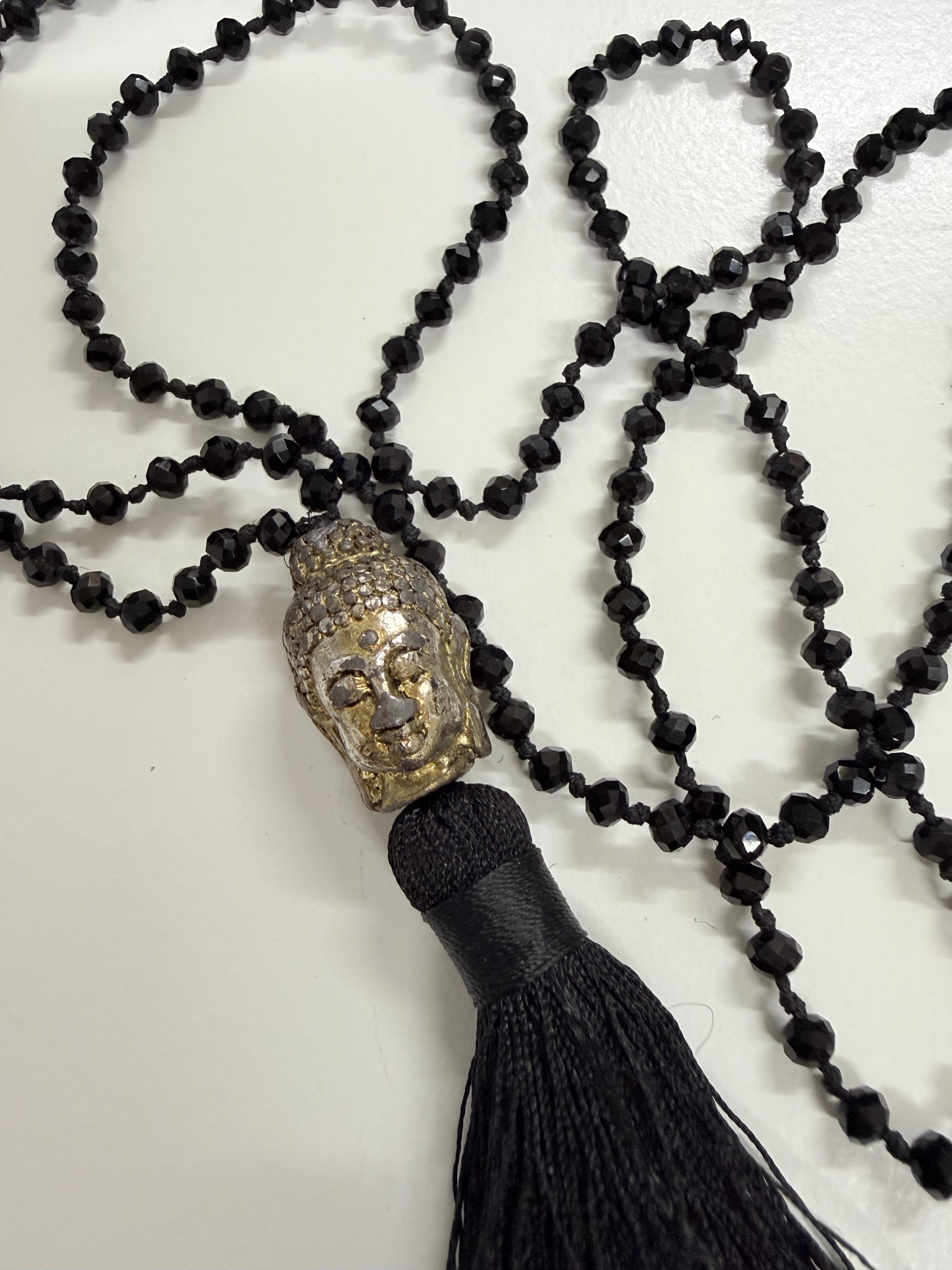 Vintage Black Bead & Tassel Bhudda Necklace