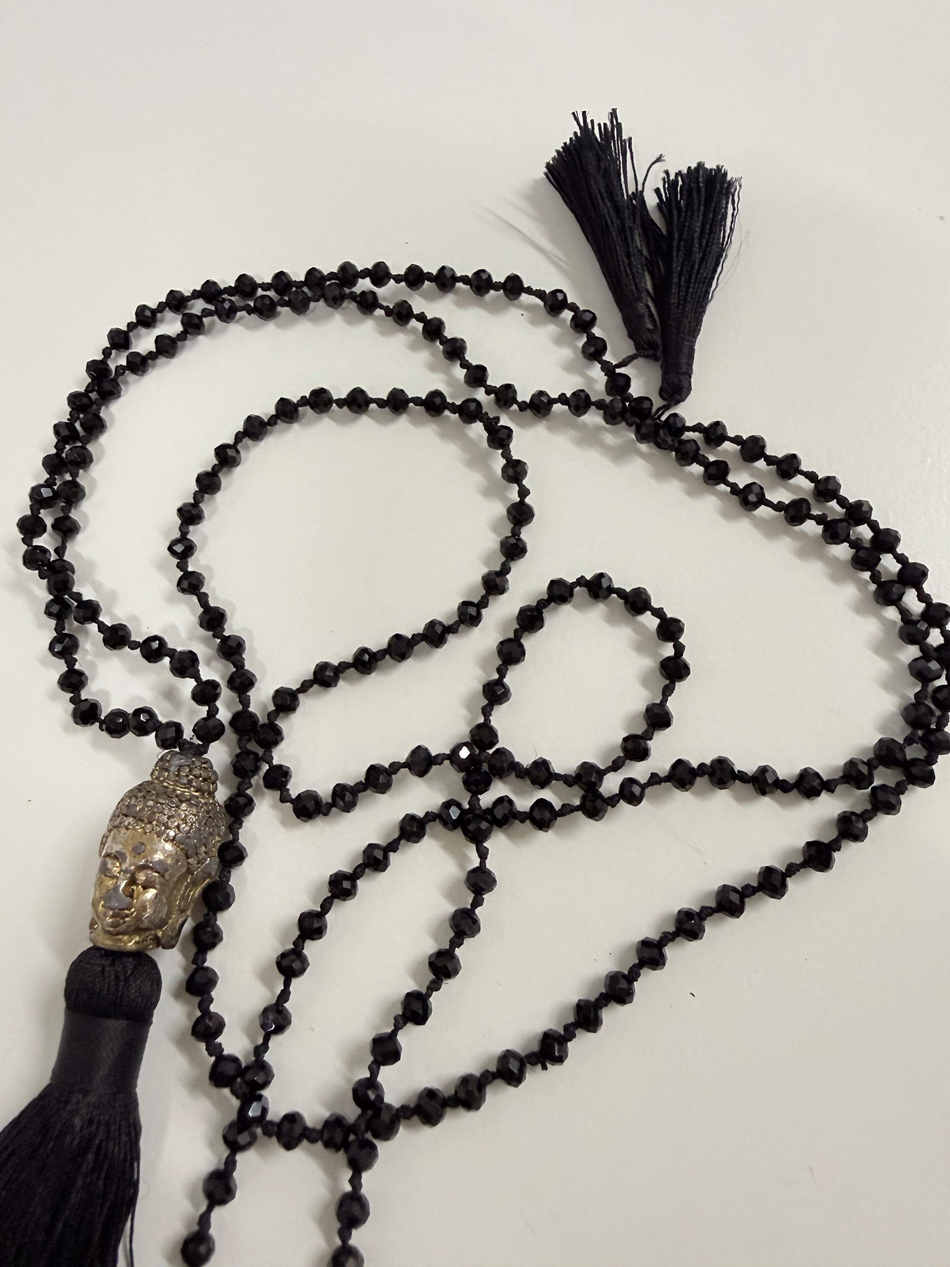Vintage Black Bead & Tassel Bhudda Necklace