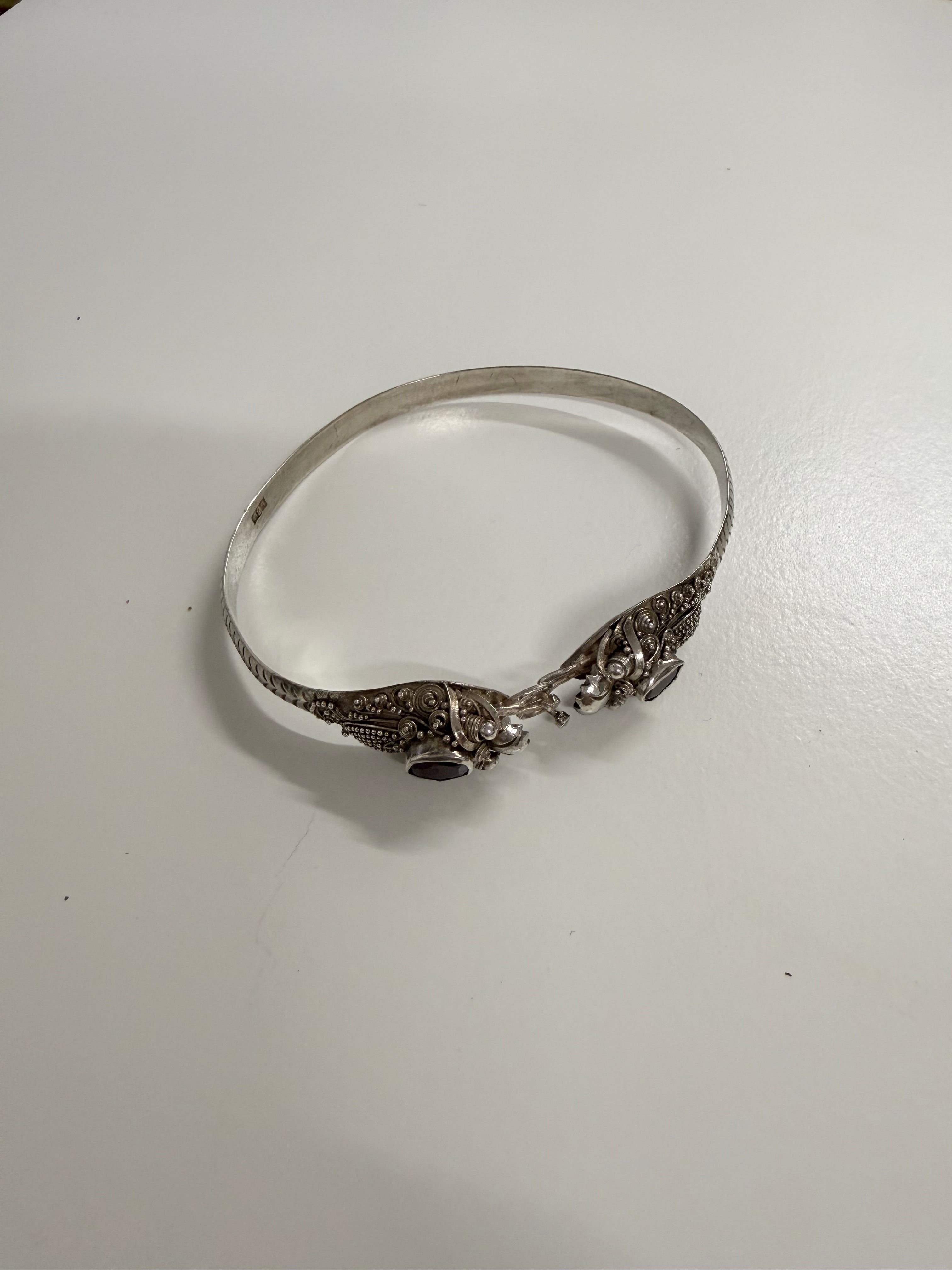Vintage Sterling Silver & Garnet Bracelet Featuring Dragon Heads