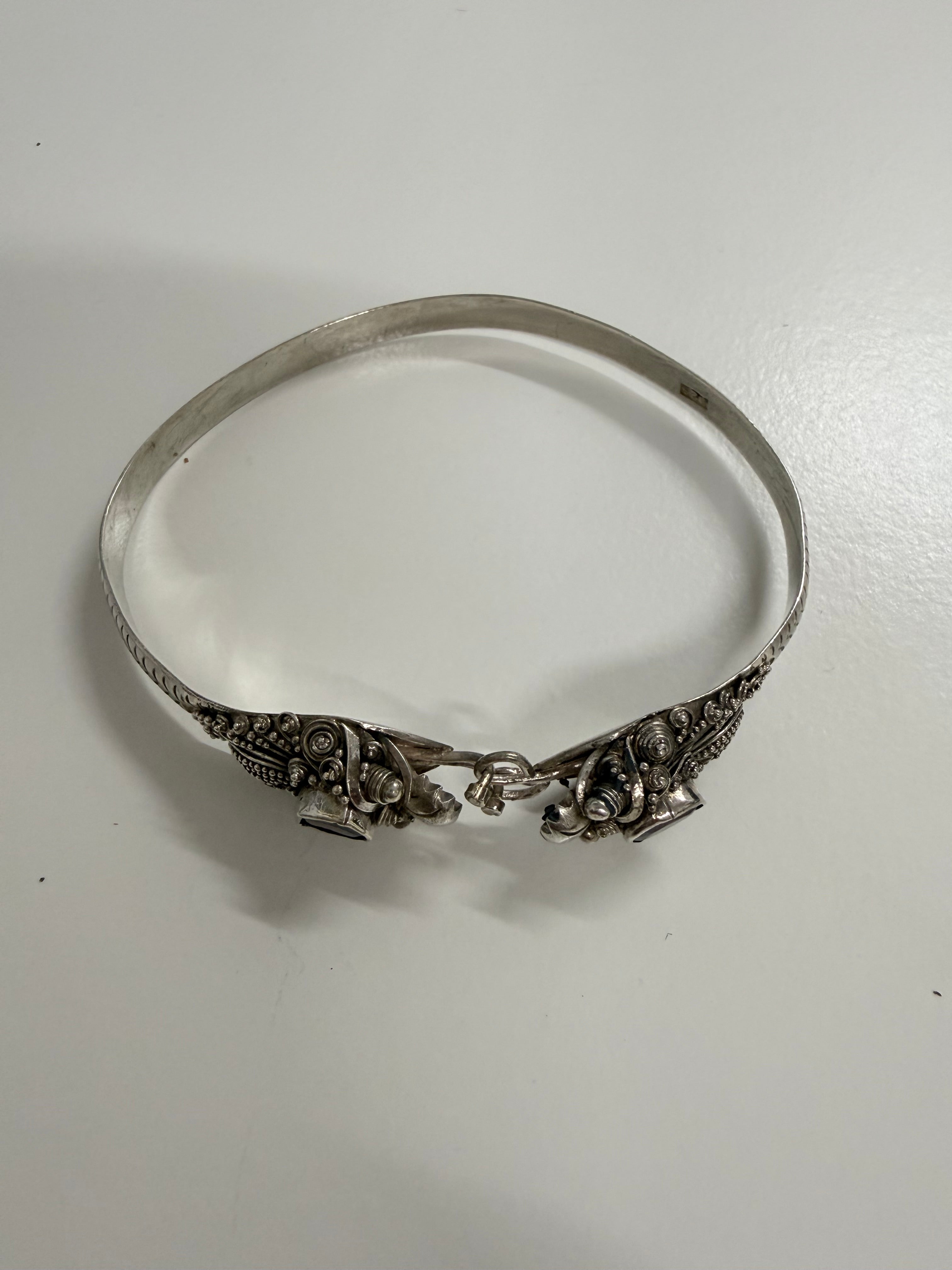 Vintage Sterling Silver & Garnet Bracelet Featuring Dragon Heads