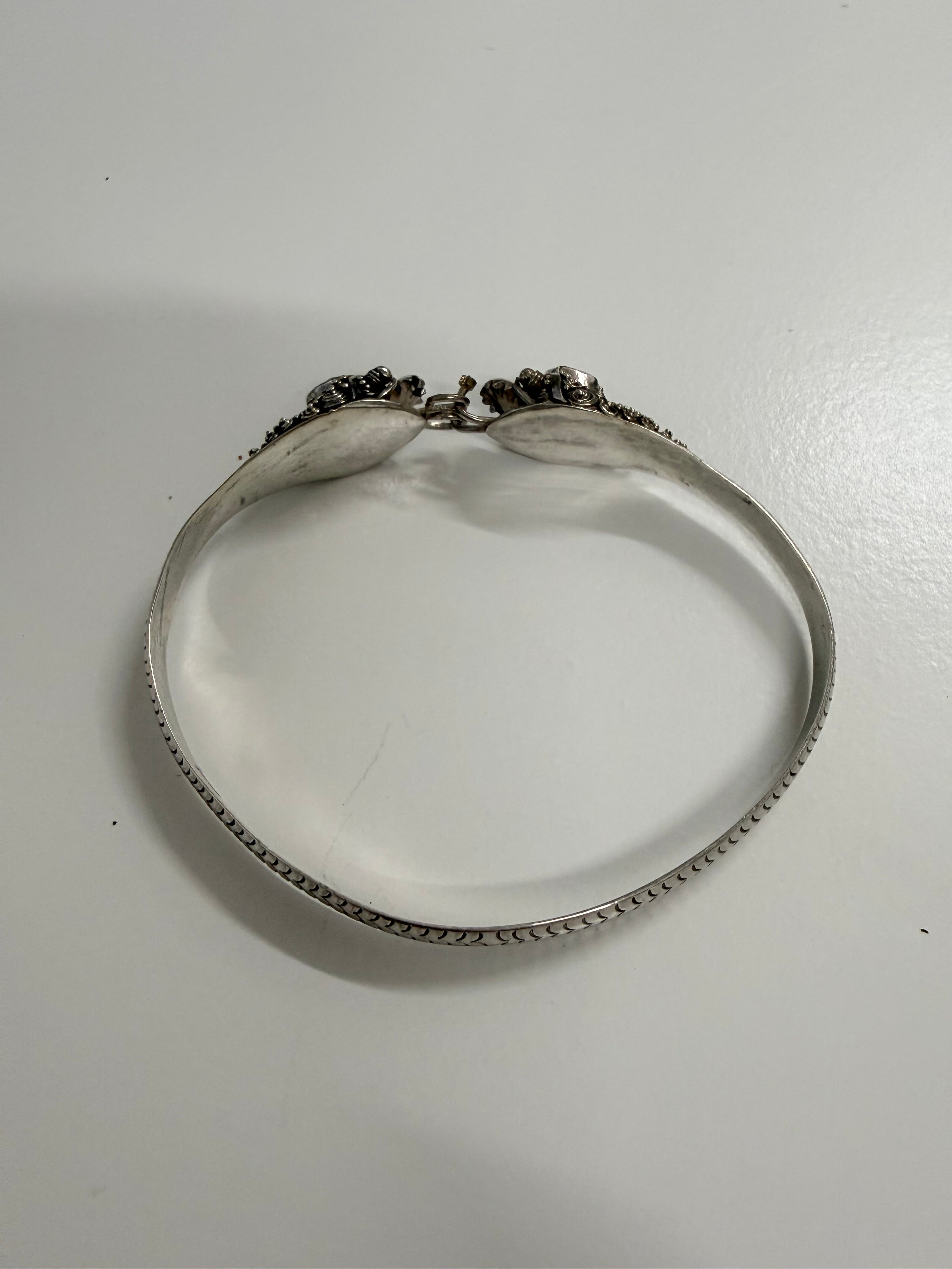 Vintage Sterling Silver & Garnet Bracelet Featuring Dragon Heads