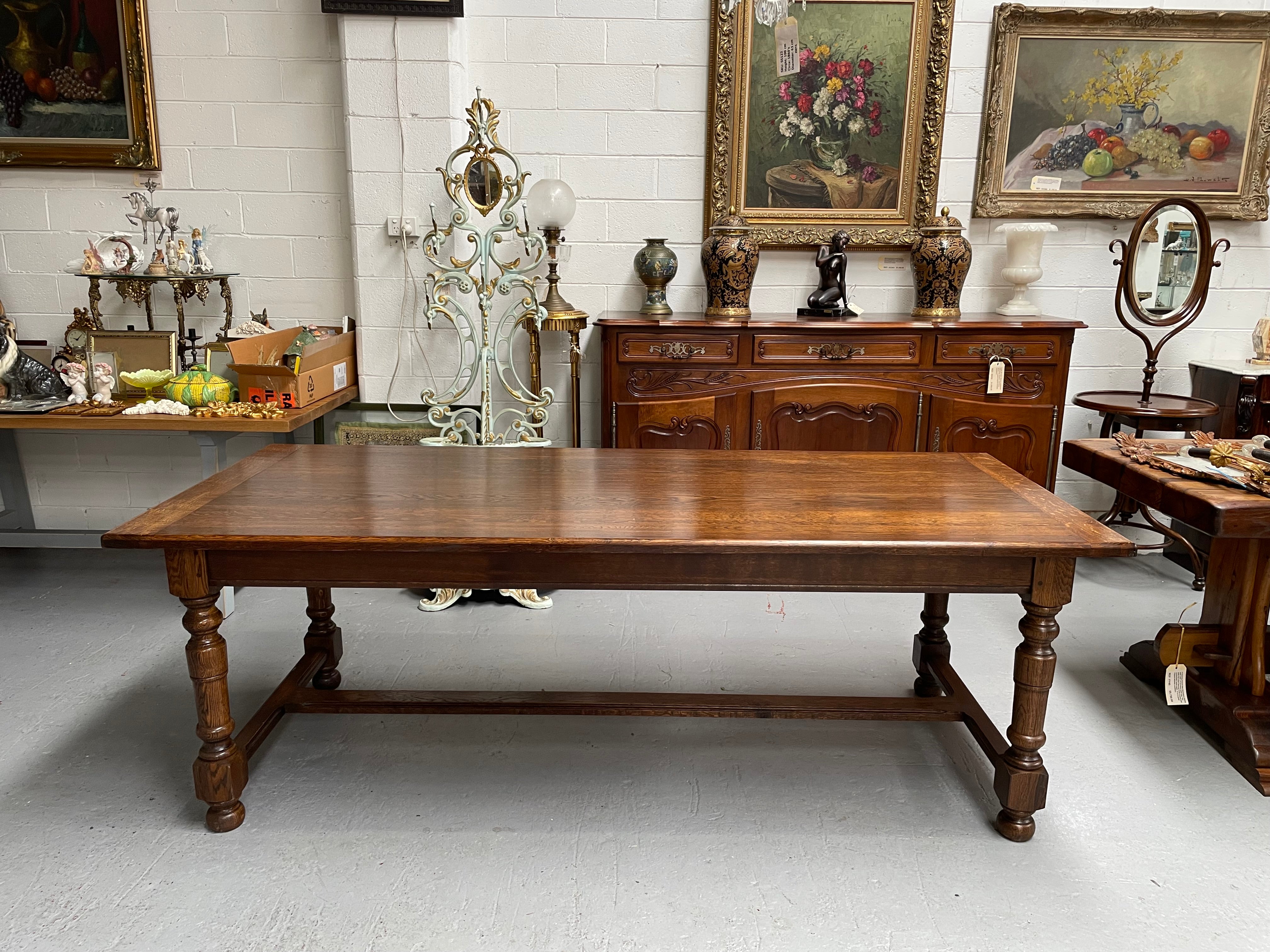 French Oak Stretcher Base Farmhouse Dining Table | Antique & Vintage | Moonee Ponds Antiques | Australia Wide Delivery