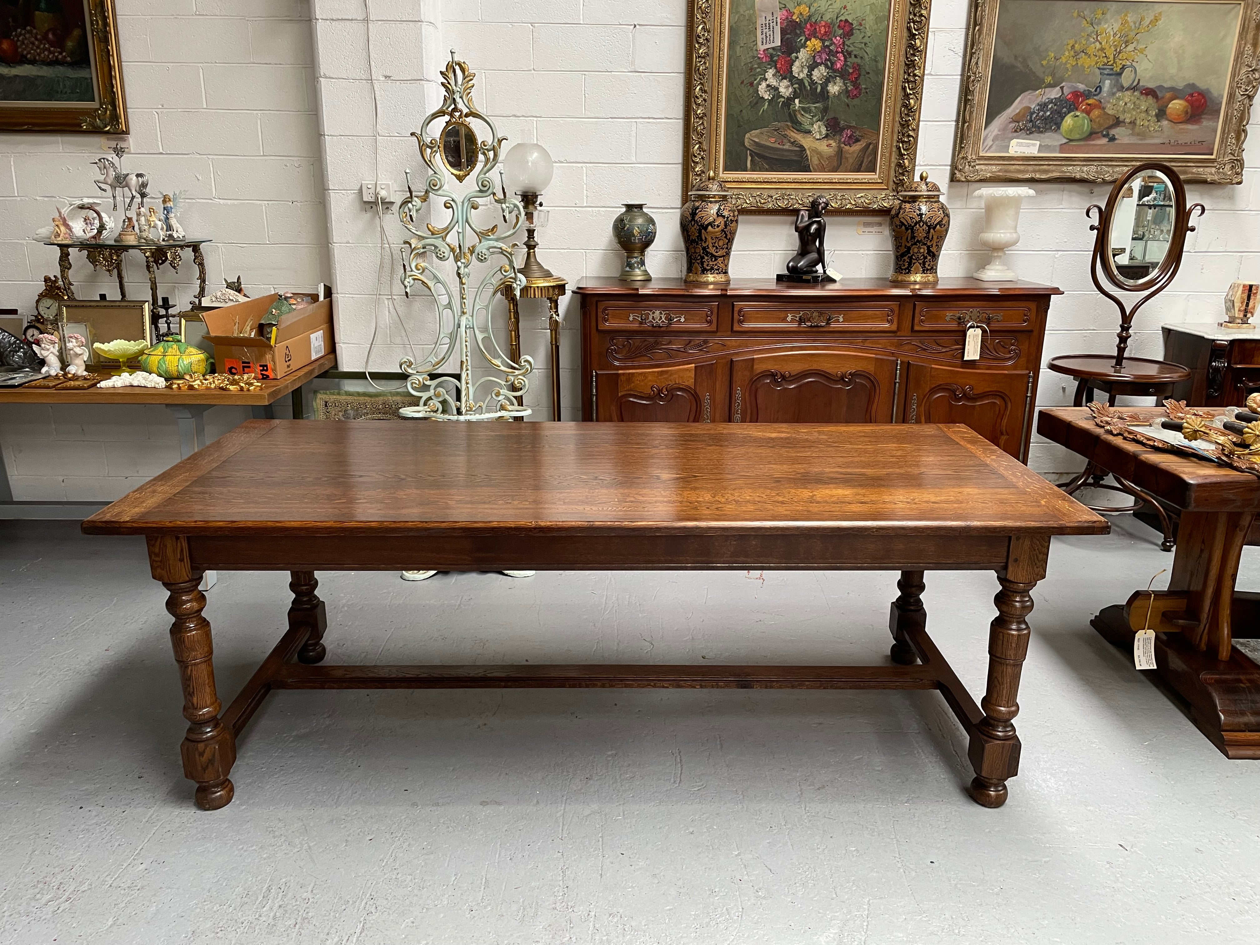 French Oak Stretcher Base Farmhouse Dining Table | Antique & Vintage | Moonee Ponds Antiques | Australia Wide Delivery