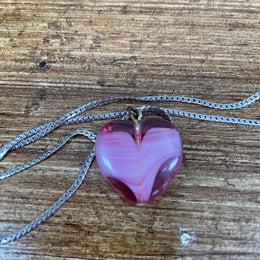 Vintage Sterling Silver Chain & Heart Shaped Glass Pendant