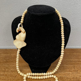 Vintage Carved Bone Beads & Elephant Necklace