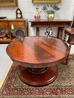 Victorian Flame Mahogany Circular Coffee Table | Antique & Vintage | Moonee Ponds Antiques | Australia Wide Delivery