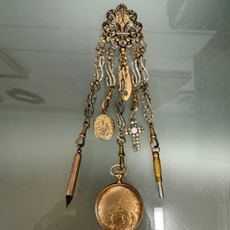 Victorian Silver & Gilt Metal Chatelaine with Attachments