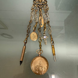 Victorian Silver & Gilt Metal Chatelaine with Attachments