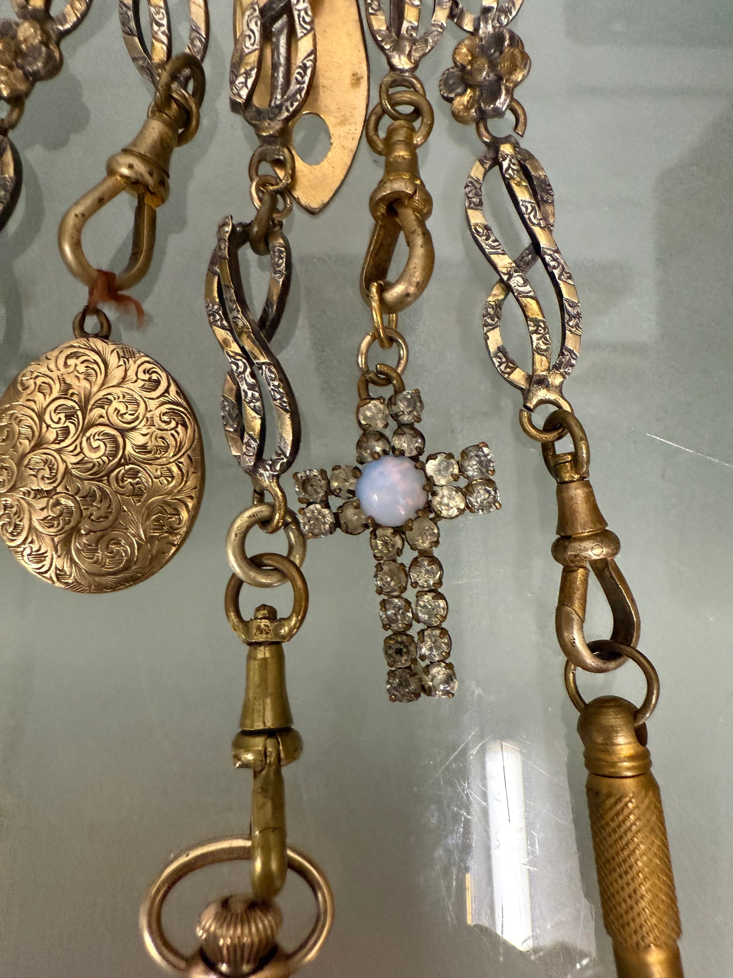 Victorian Silver & Gilt Metal Chatelaine with Attachments