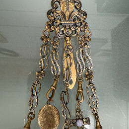 Victorian Silver & Gilt Metal Chatelaine with Attachments