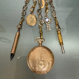 Victorian Silver & Gilt Metal Chatelaine with Attachments