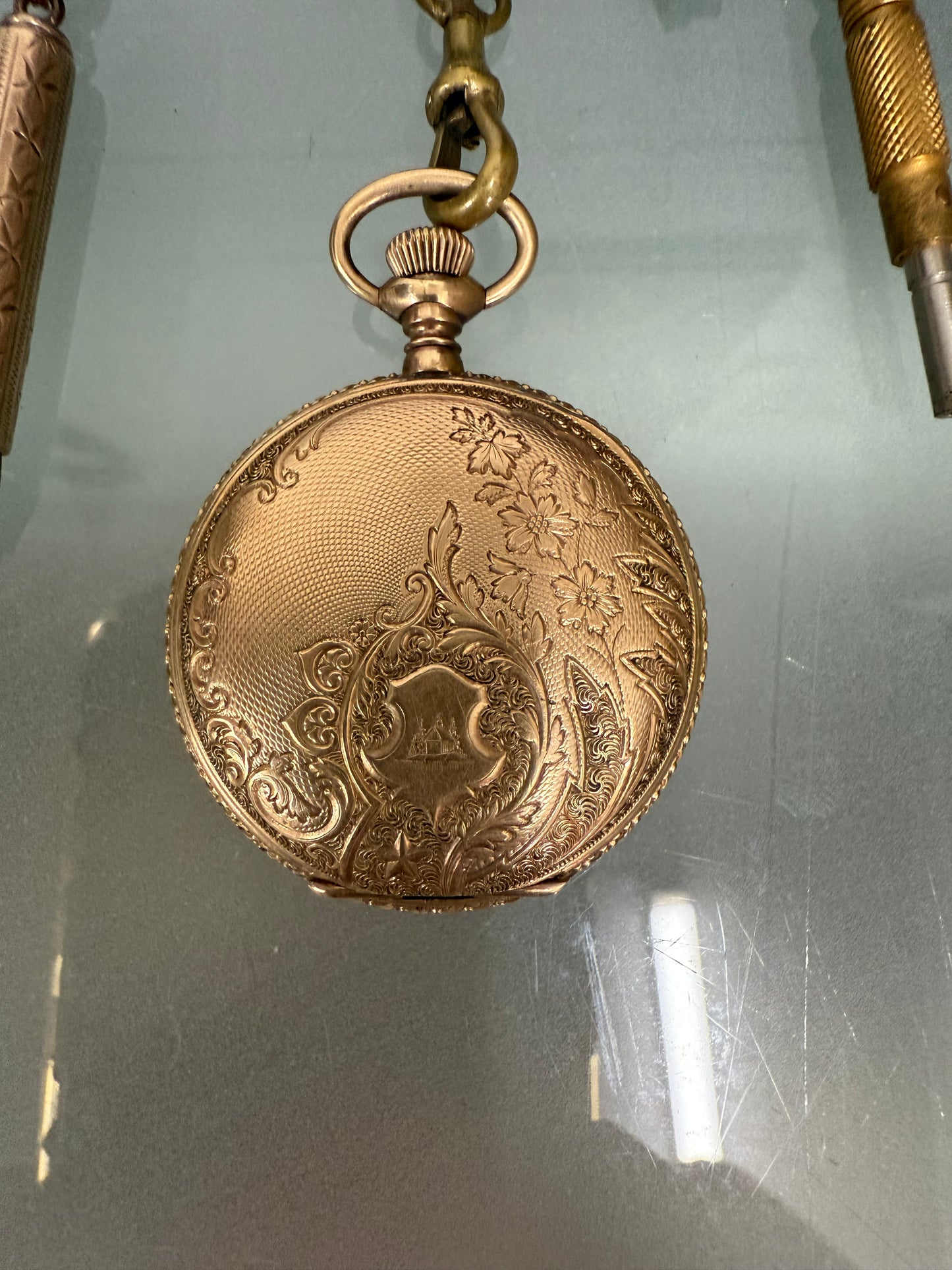 Victorian Silver & Gilt Metal Chatelaine with Attachments