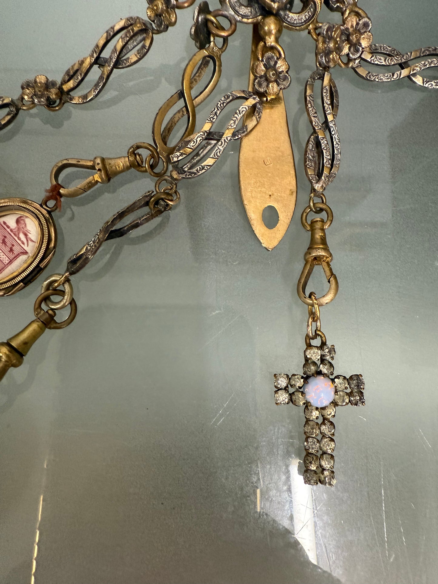 Victorian Silver & Gilt Metal Chatelaine with Attachments