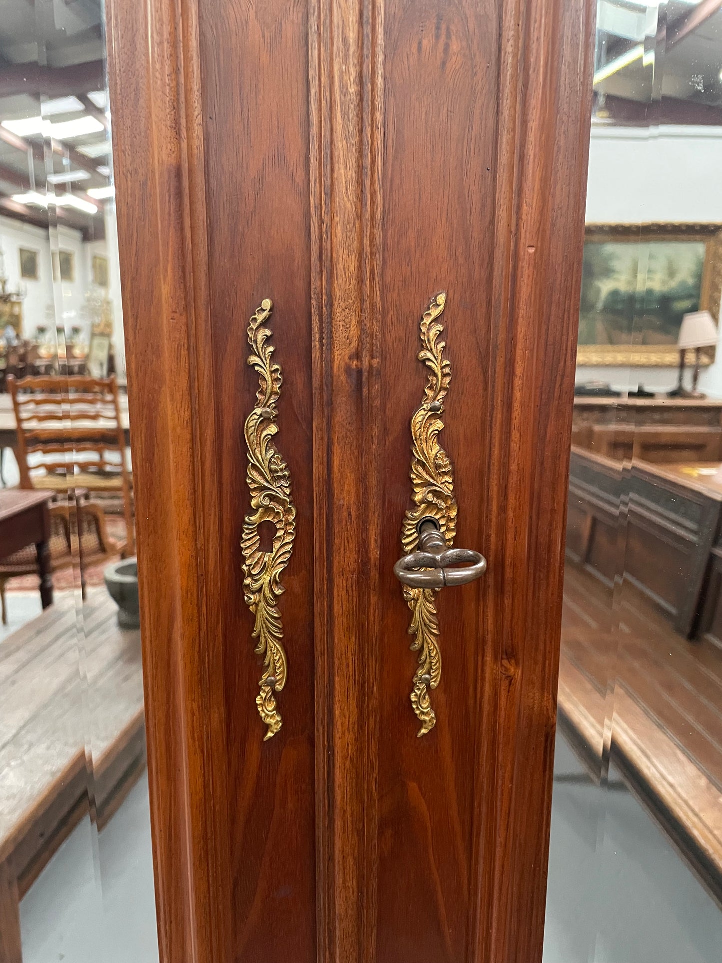 French Walnut Louis XV Style Two Mirrored Door Armoire