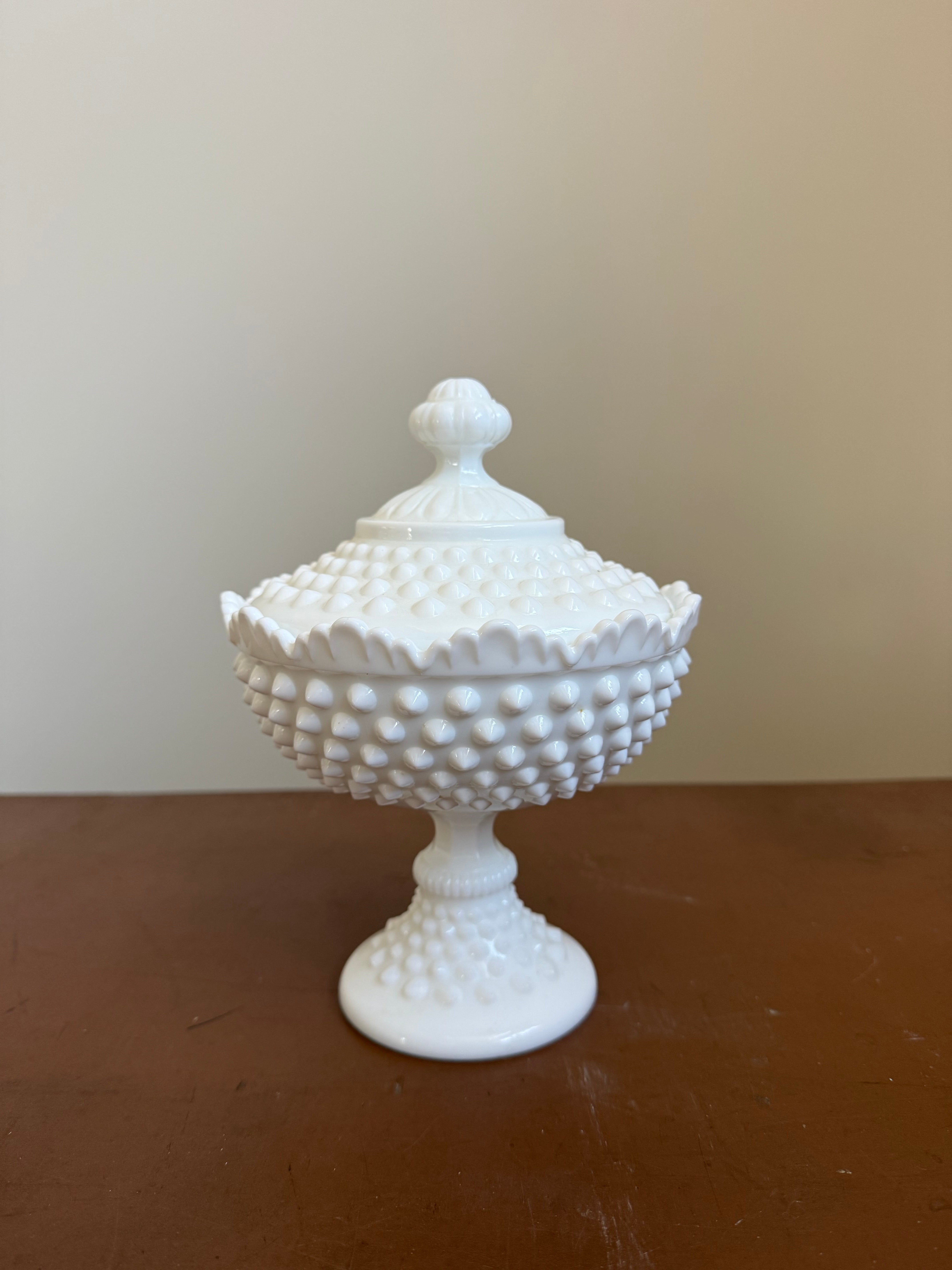 Vintage Fenton Milk Glass Candy Bowl & Lid