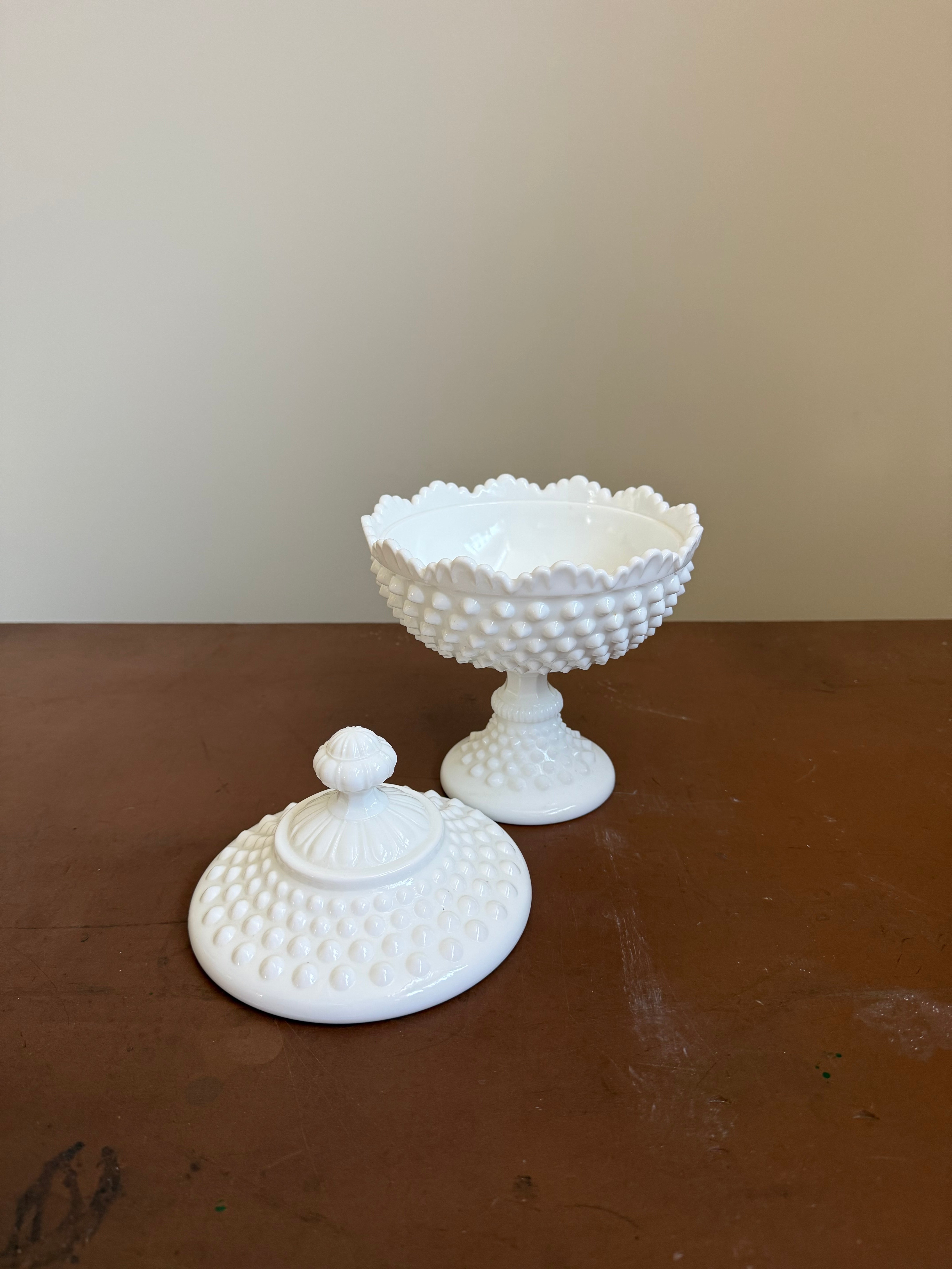 Vintage Fenton Milk Glass Candy Bowl & Lid