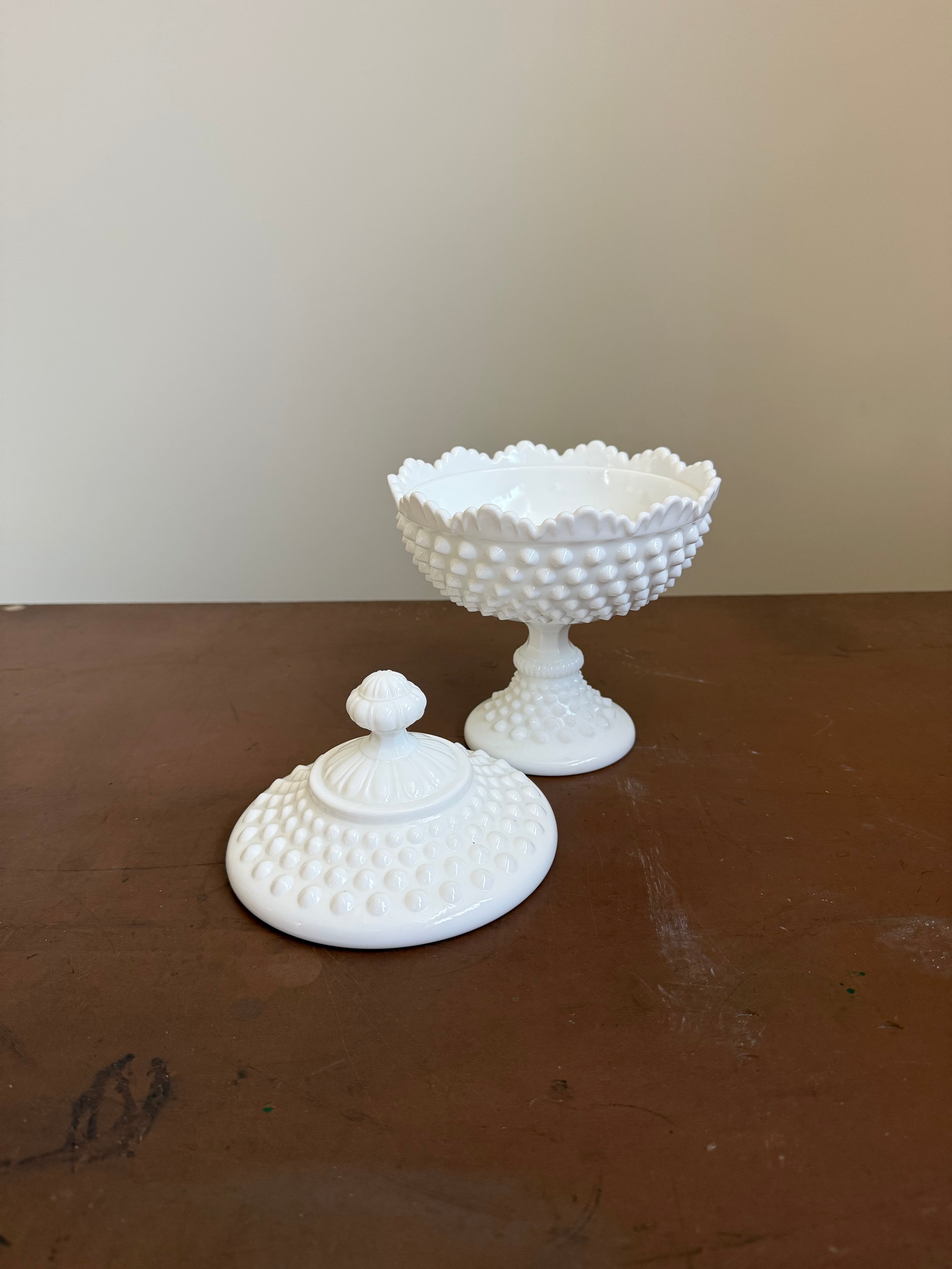 Vintage Fenton Milk Glass Candy Bowl & Lid
