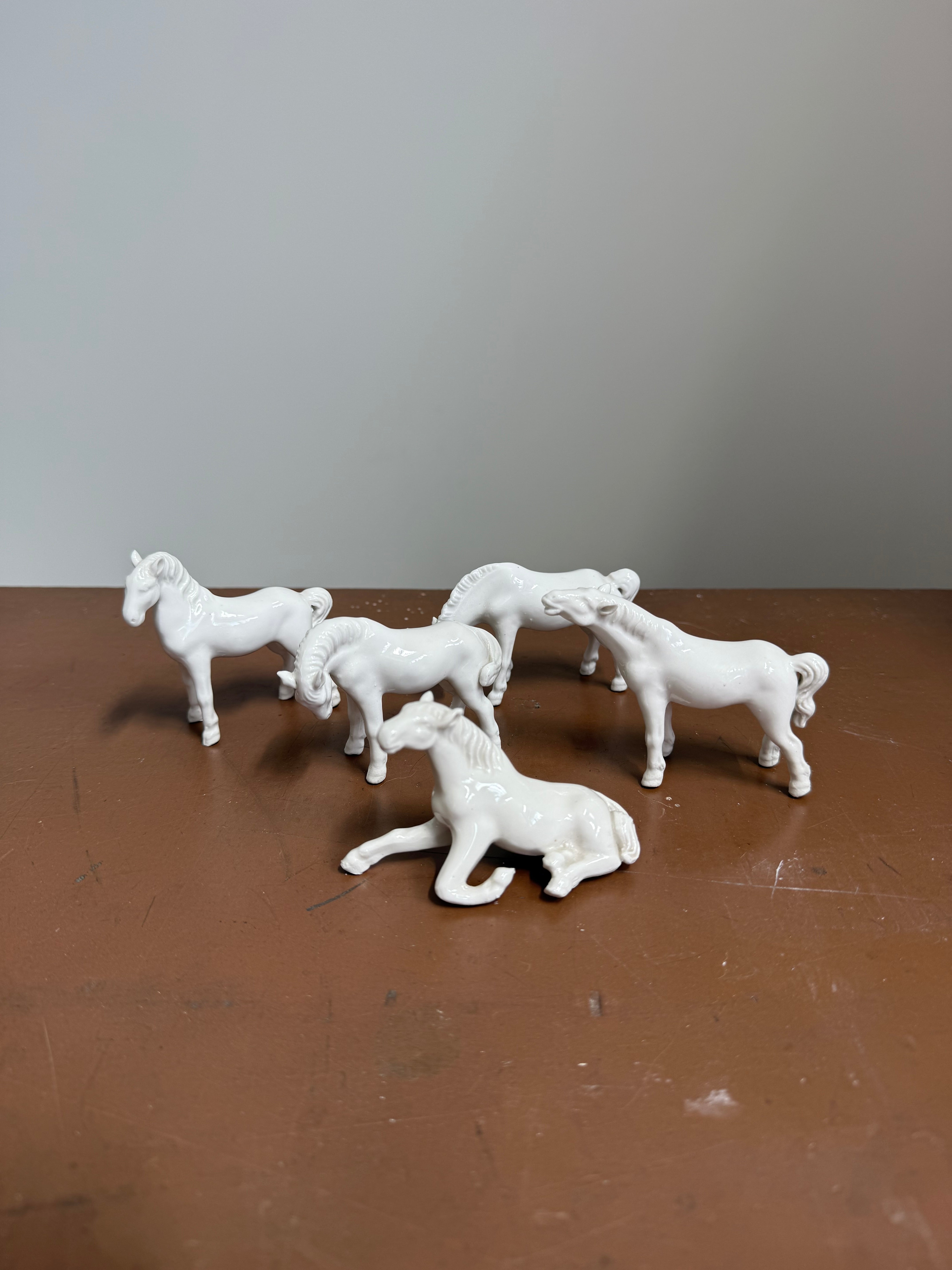 Vintage Set of Five Blanc de Chine Horse Figurines