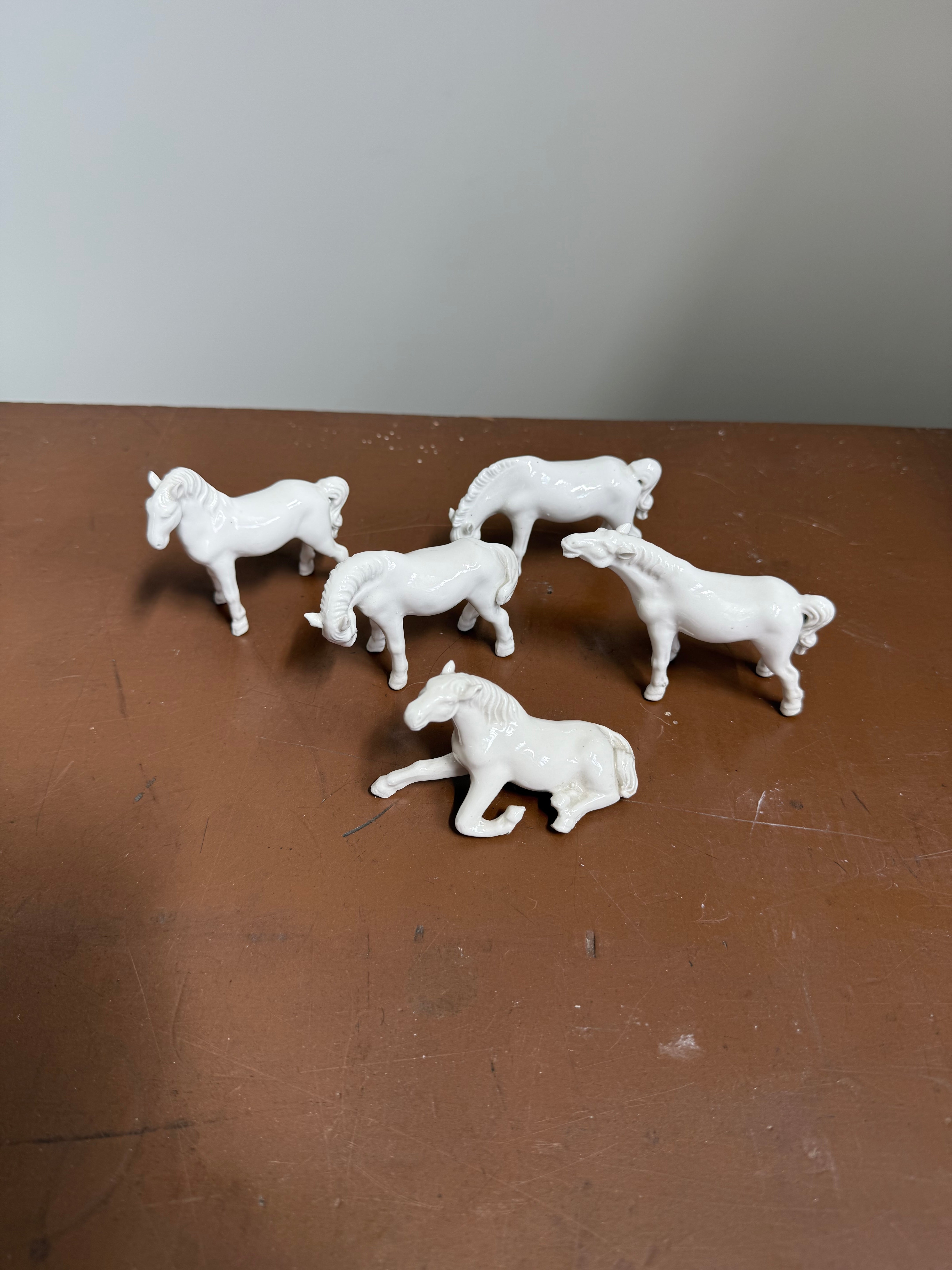 Vintage Set of Five Blanc de Chine Horse Figurines