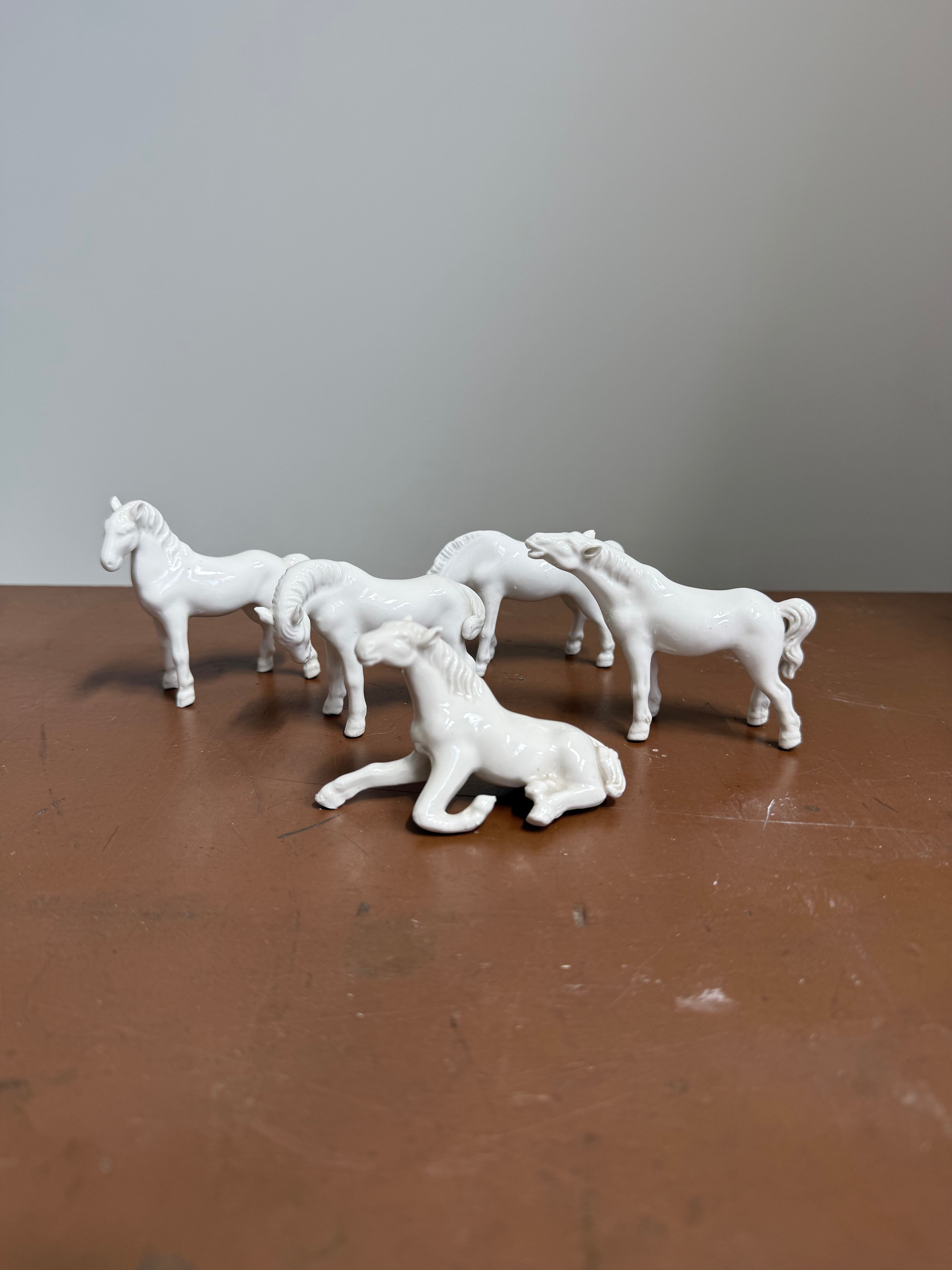 Vintage Set of Five Blanc de Chine Horse Figurines