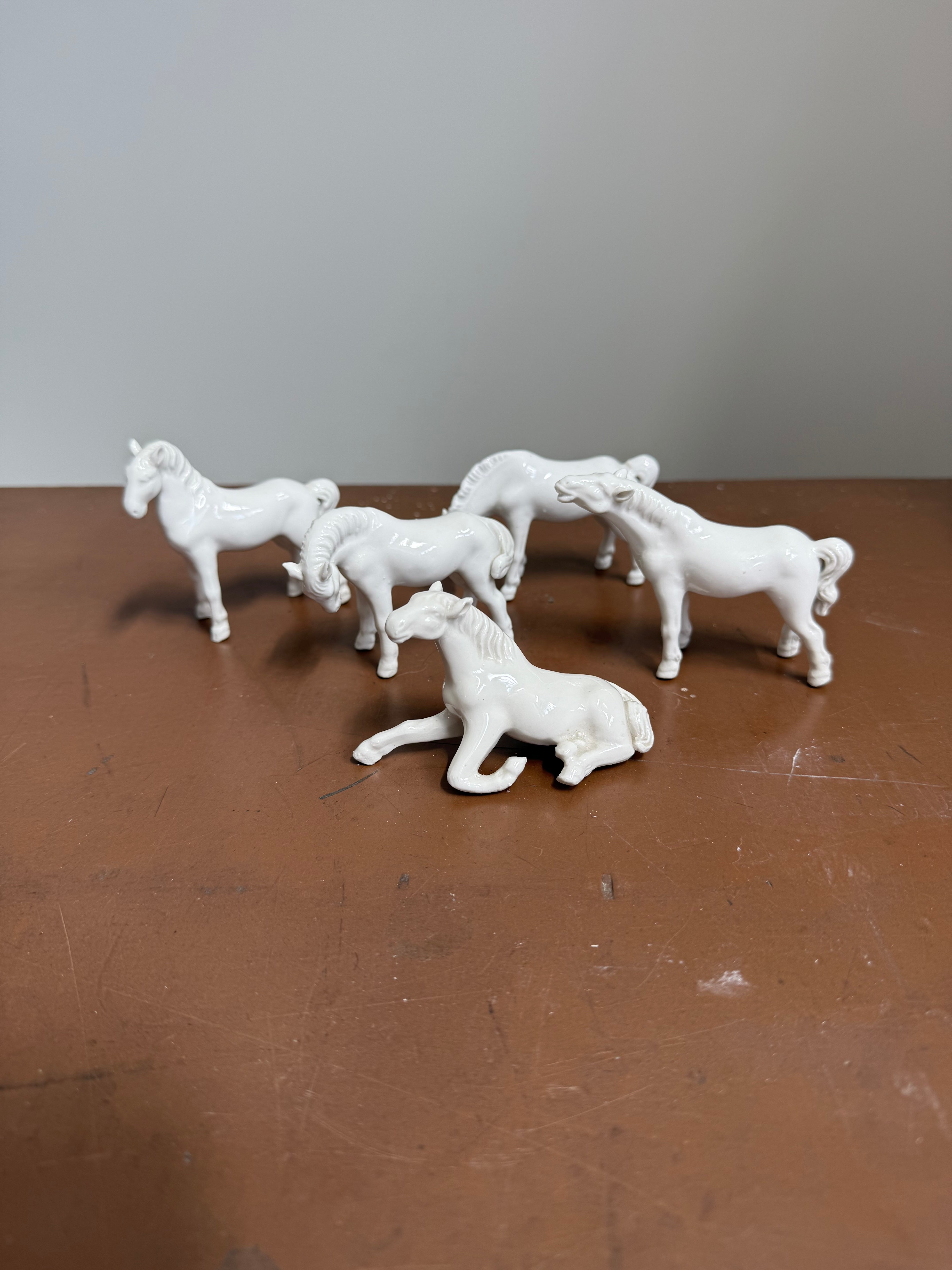 Vintage Set of Five Blanc de Chine Horse Figurines