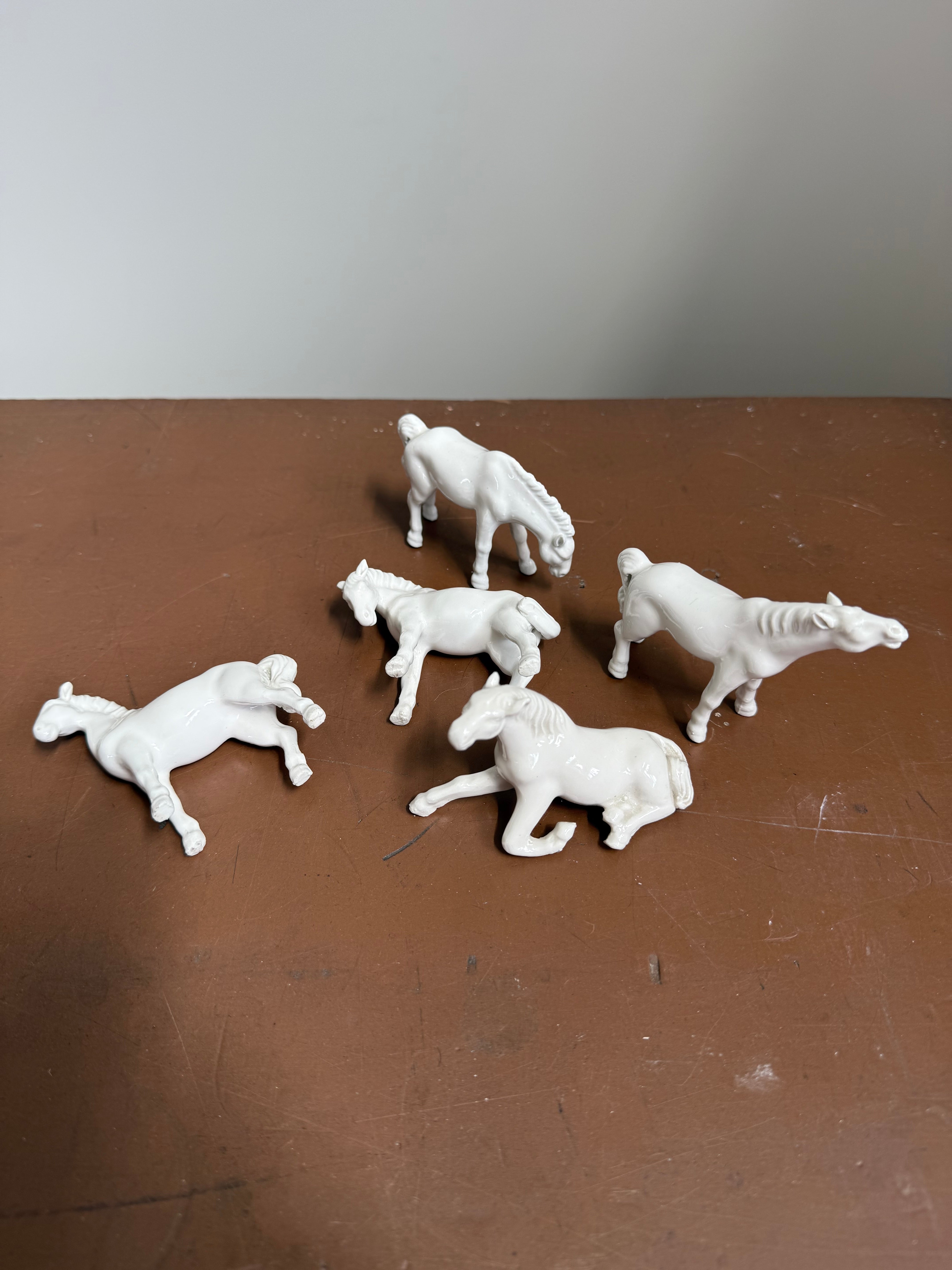 Vintage Set of Five Blanc de Chine Horse Figurines