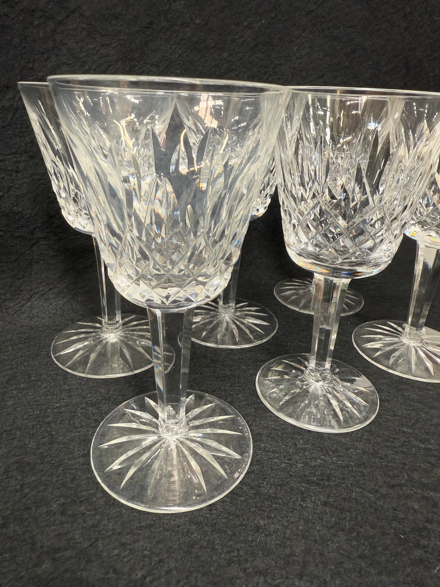 Set of Six Vintage Waterford Crystal Wine Glasses With Lismore Pattern