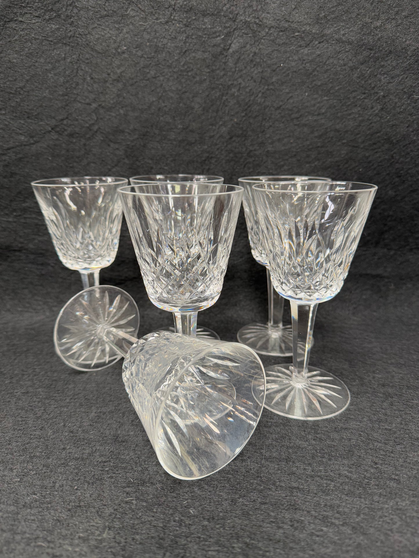 Set of Six Vintage Waterford Crystal Wine Glasses With Lismore Pattern