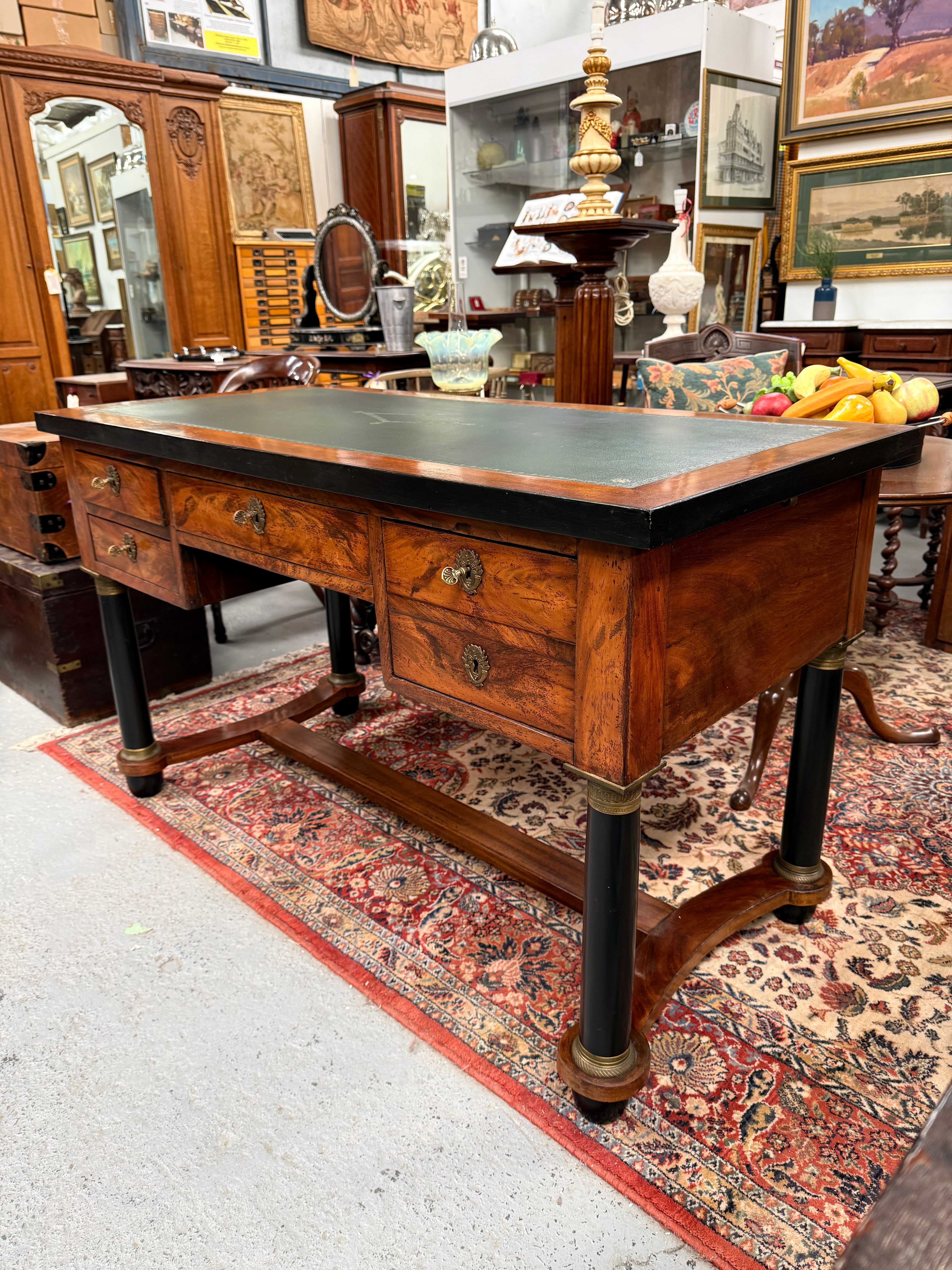 Antique Regency Revival Walnut Faux Partner's Desk