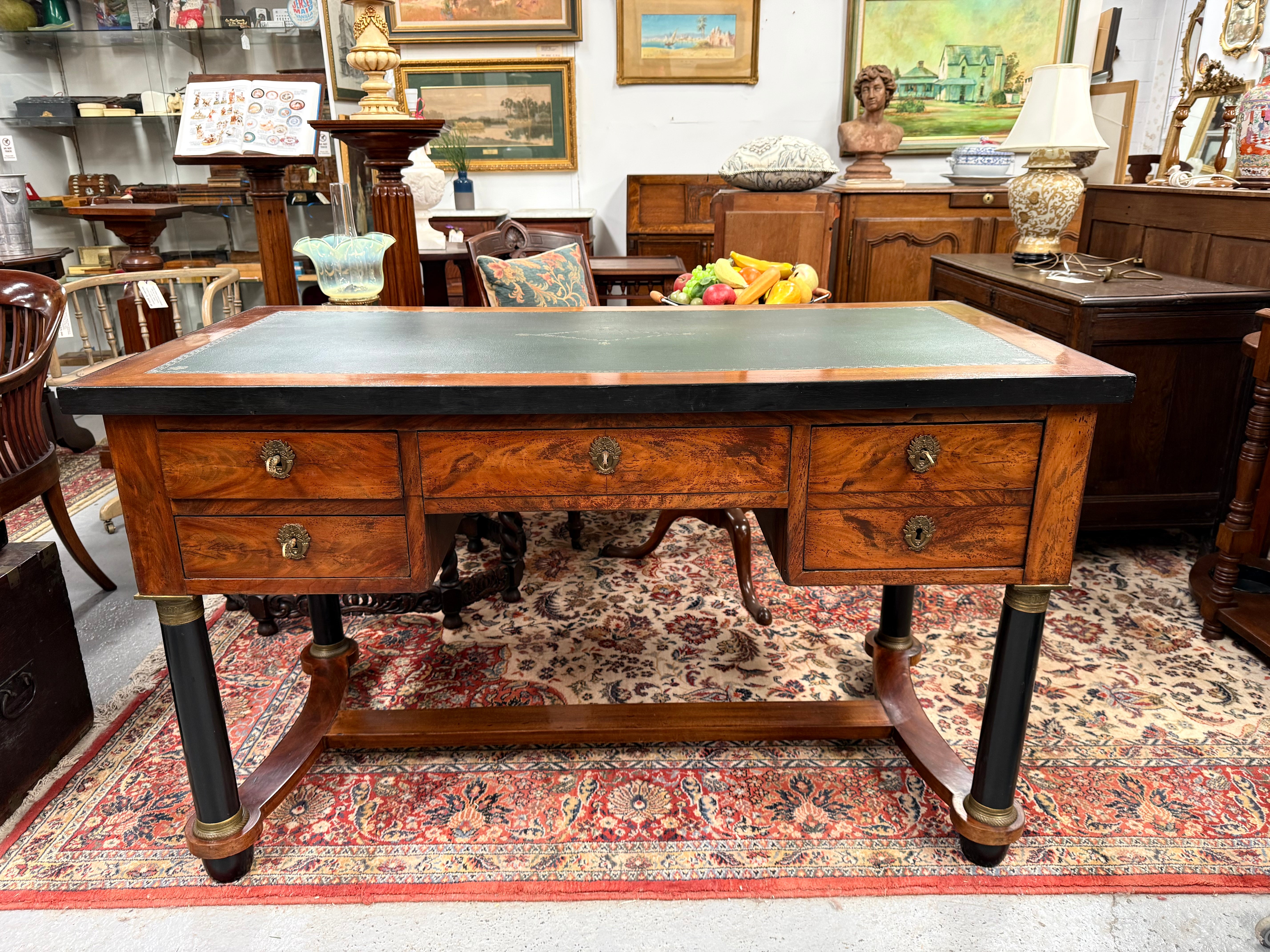 Antique Regency Revival Walnut Faux Partner's Desk