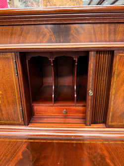Antique Edwardian Sheraton Revival Cylinder Bureau Bookcase