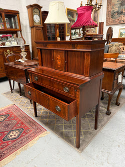 Antique Edwardian Sheraton Revival Cylinder Bureau Bookcase