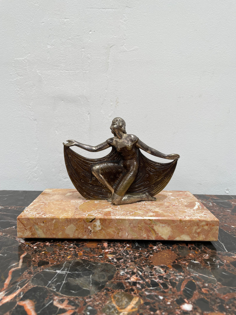 Stunning signed Art Deco bronze and silver plated figure on a marble base. It is in good original condition and has been imported directly from France.