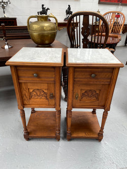 Pair French Oak Arts & Crafts Marble Topped Bedside | Antique & Vintage | Moonee Ponds Antiques | Australia Wide Delivery