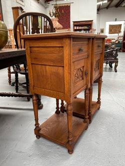 Pair French Oak Arts & Crafts Marble Topped Bedside | Antique & Vintage | Moonee Ponds Antiques | Australia Wide Delivery