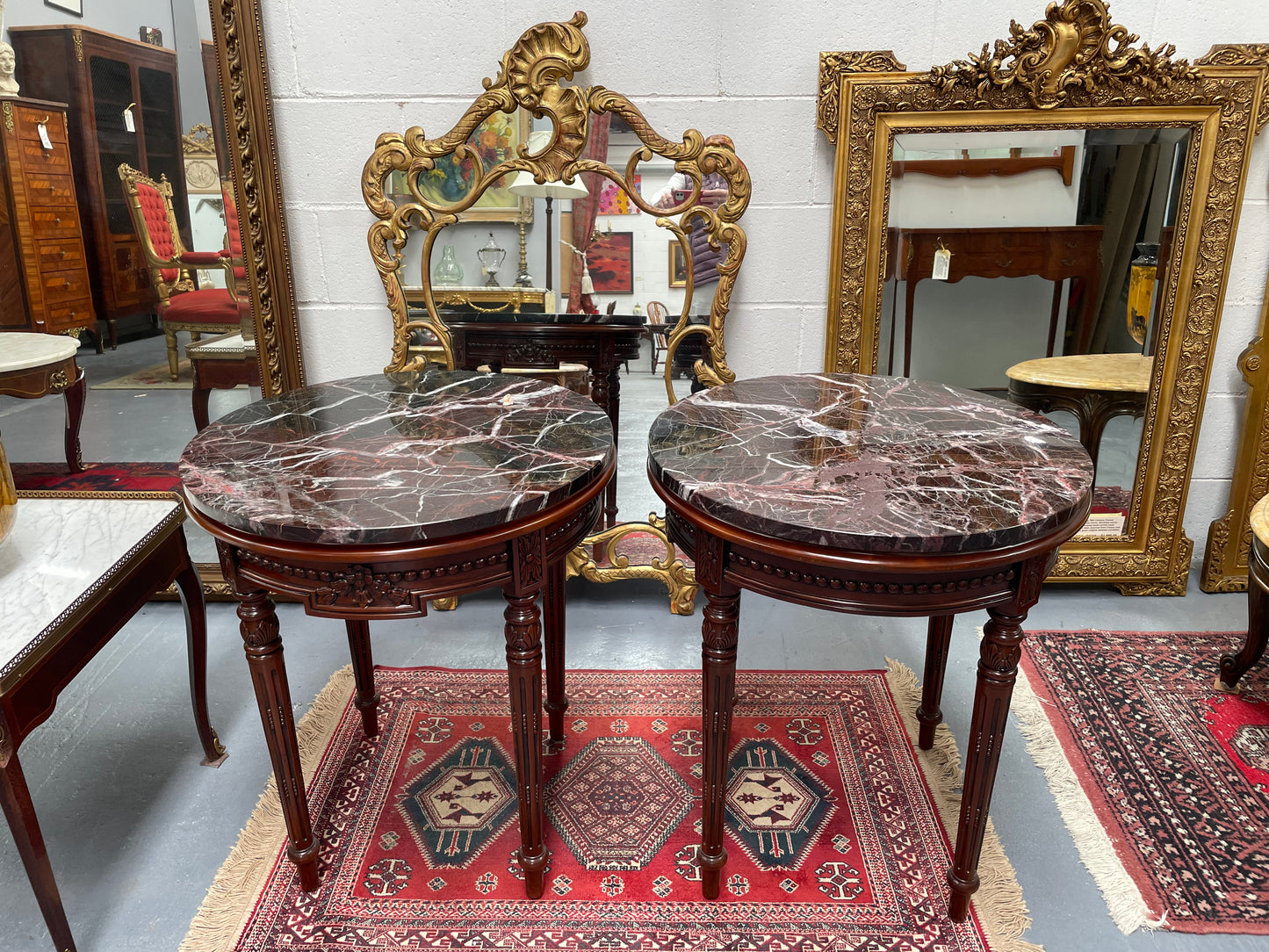 Louis XVI Style Marble Top Round Coffee / Side Table