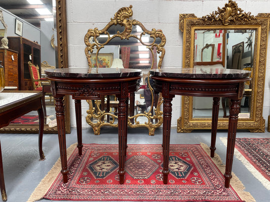 Louis XVI Style Marble Top Round Coffee / Side Table