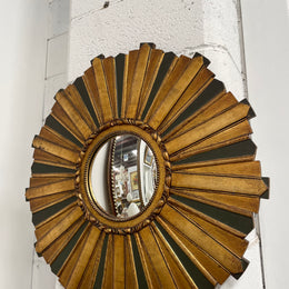 French Carved Wooden Starburst Convex Mirror
