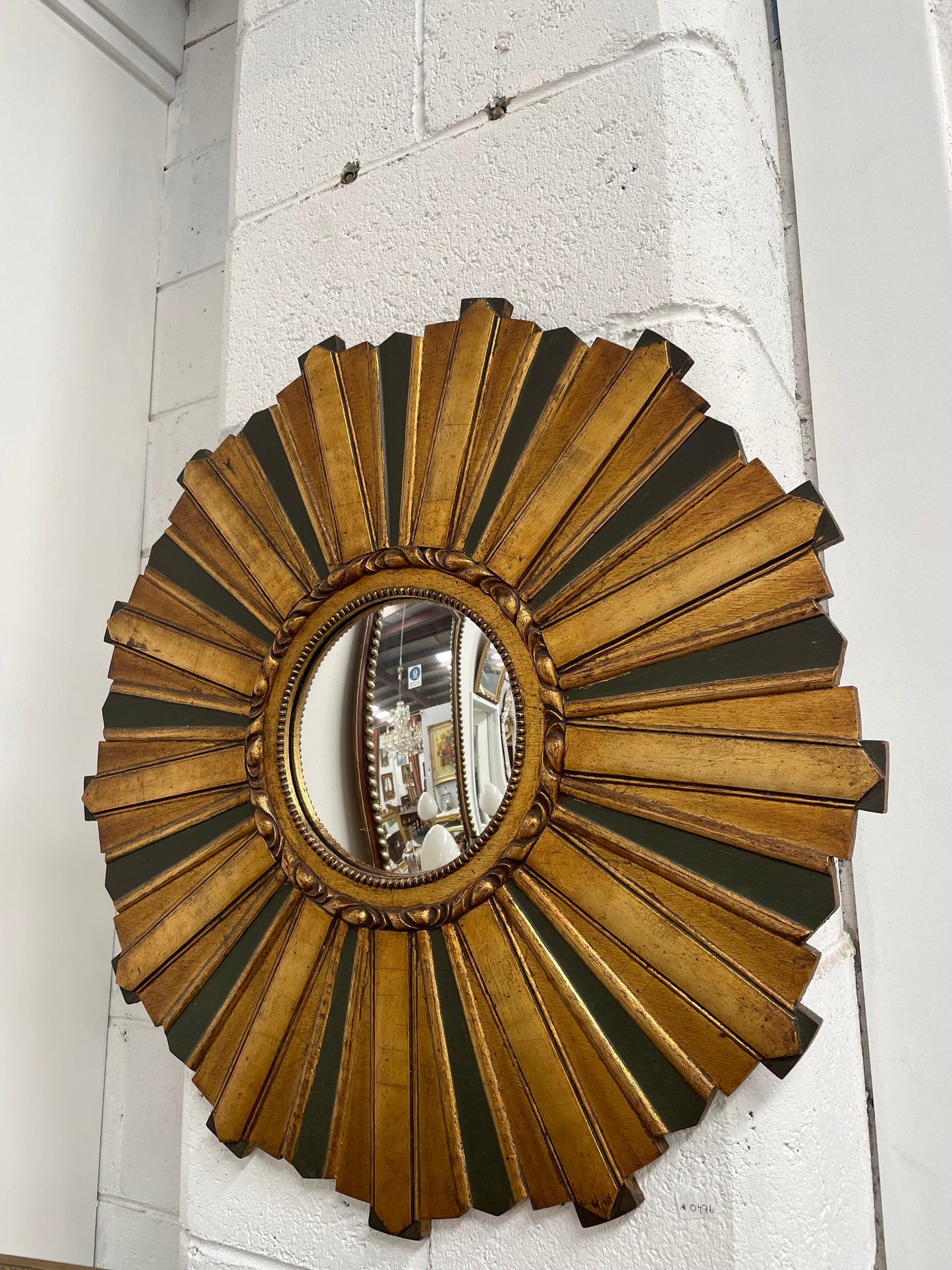 French Carved Wooden Starburst Convex Mirror