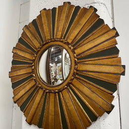 French Carved Wooden Starburst Convex Mirror