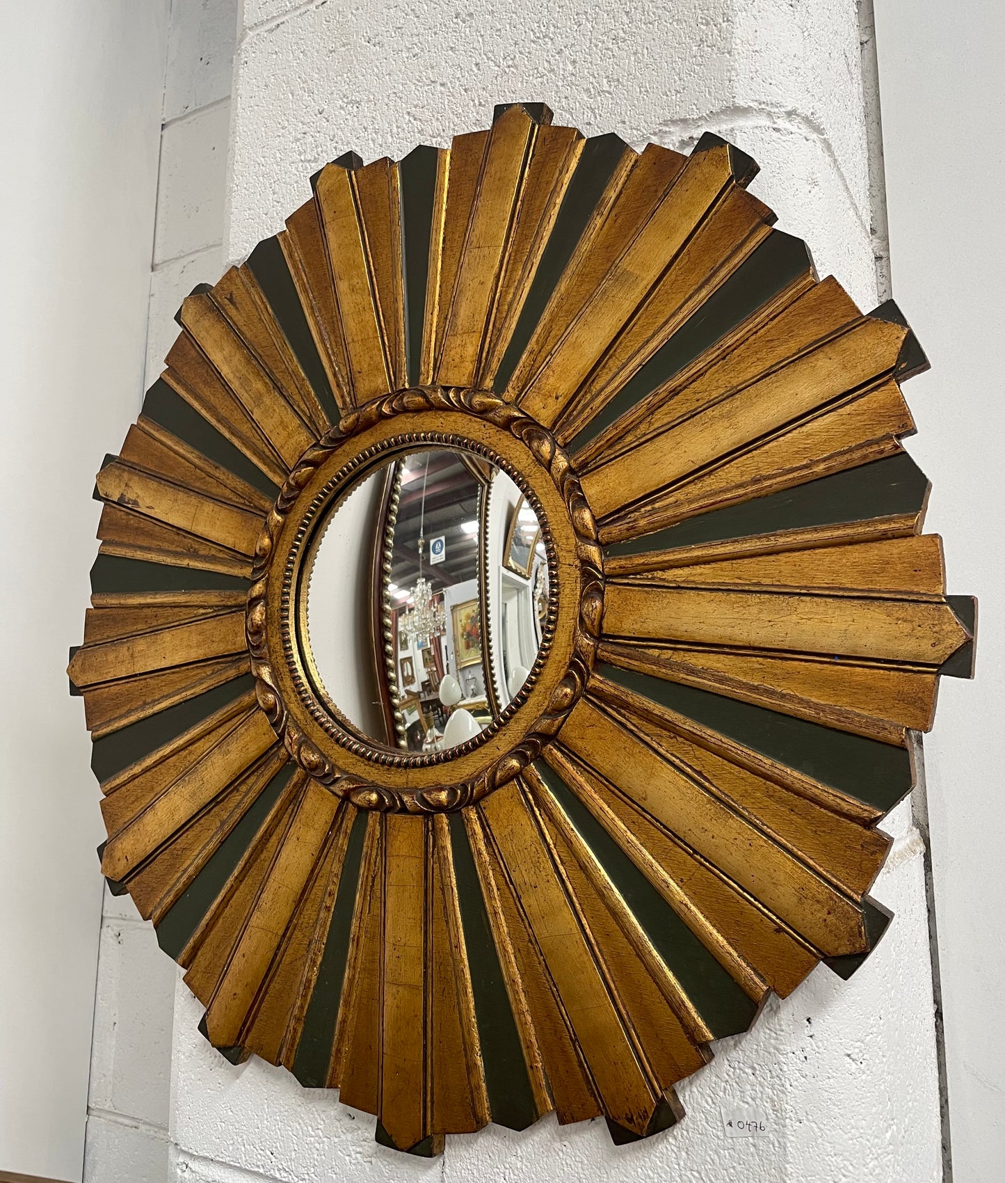 French Carved Wooden Starburst Convex Mirror