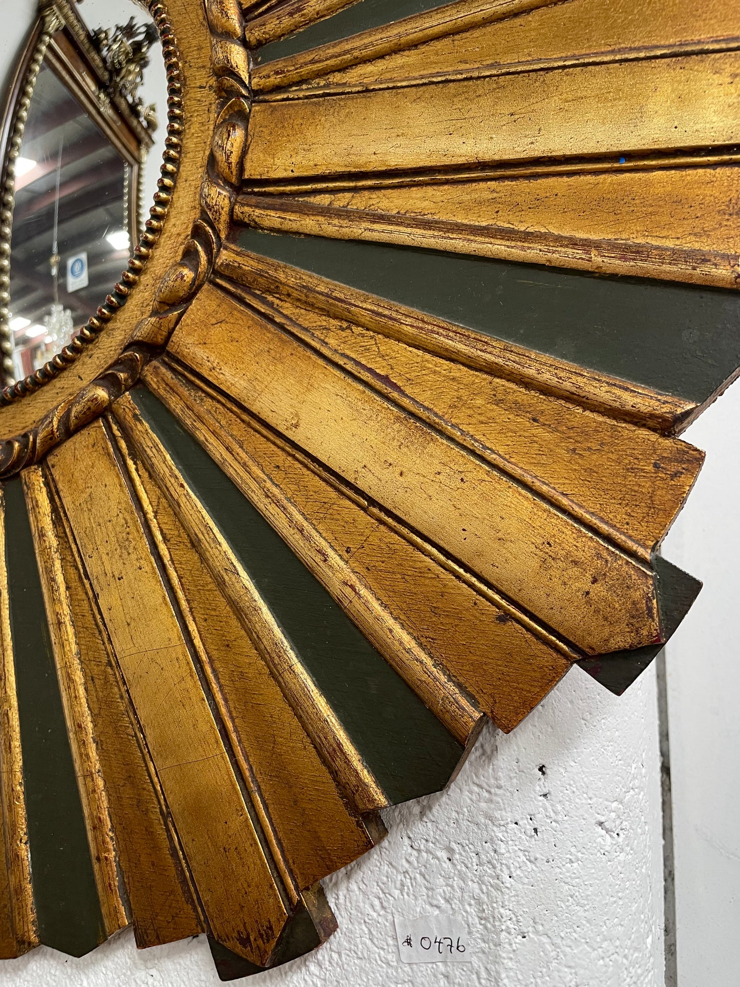 French Carved Wooden Starburst Convex Mirror