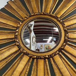 French Carved Wooden Starburst Convex Mirror